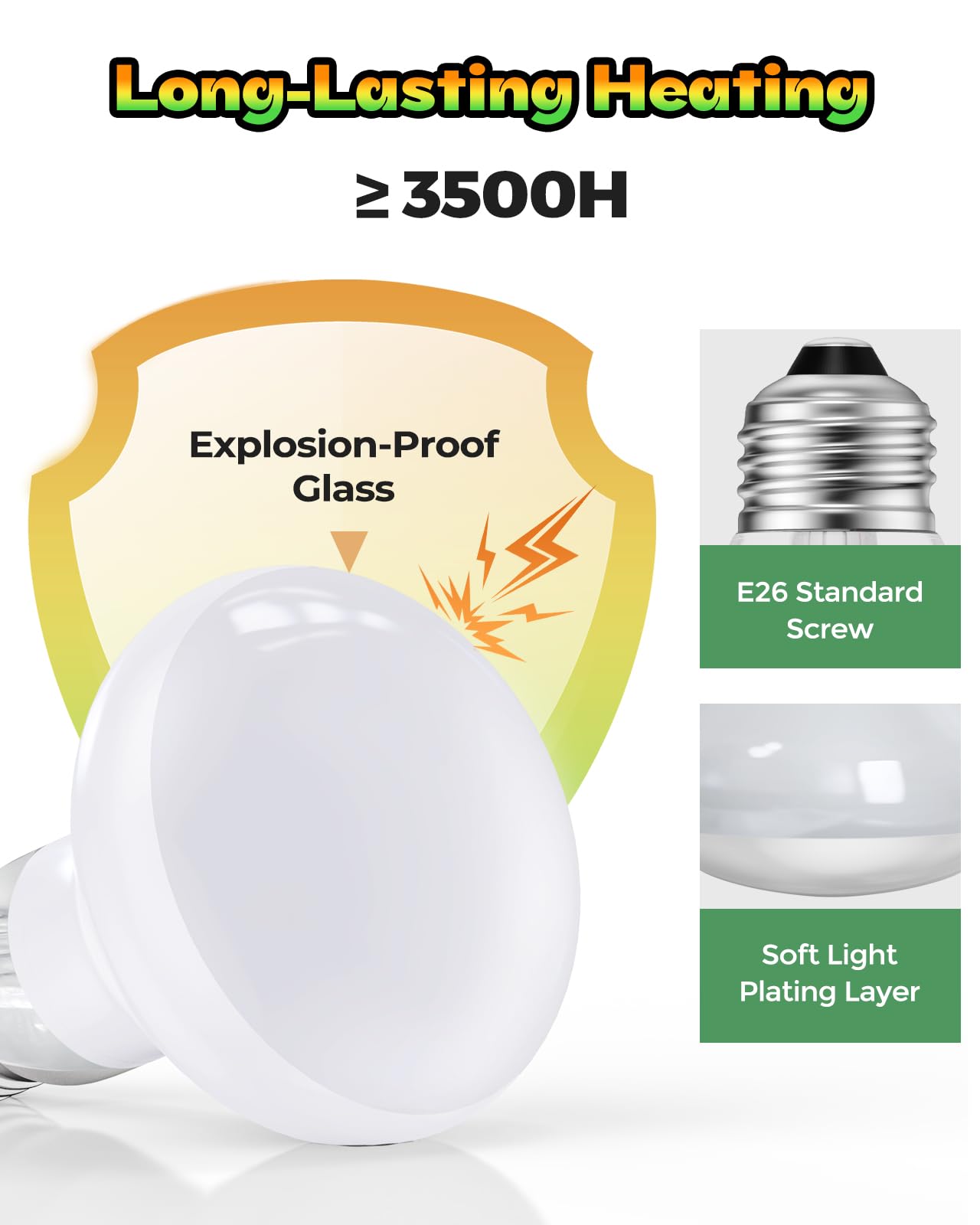 100W Reptile Heat Lamp 2 Pack - UVA Daylight Basking Bulbs for Bearded Dragons, Lizards, Turtles & Chickens | Ideal for Terrariums, Vivariums & Coop Heating