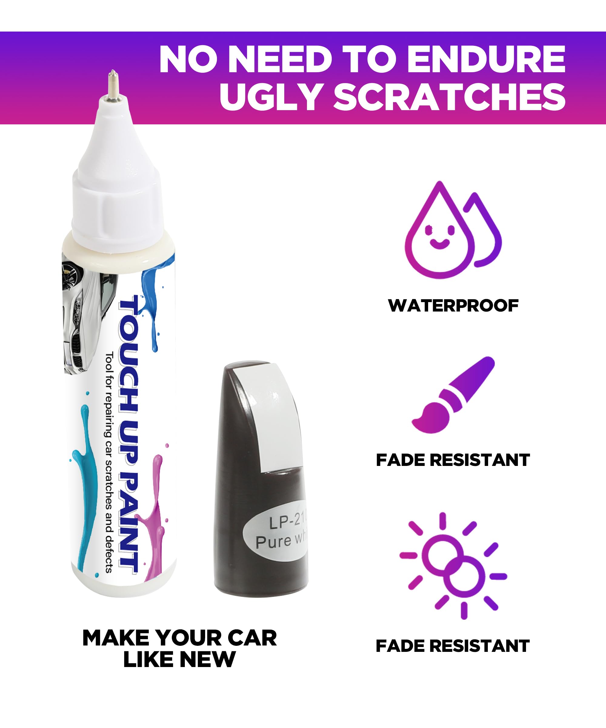 YAKEFLY 2-in-1 Car Touch Up Paint Pen - Automotive Scratch Repair Kit for Various Vehicles (White) | Quick & Easy DIY Car Paint Fix for Scratches, Chips & Blemishes | Perfect for Sedans, SUVs & Trucks