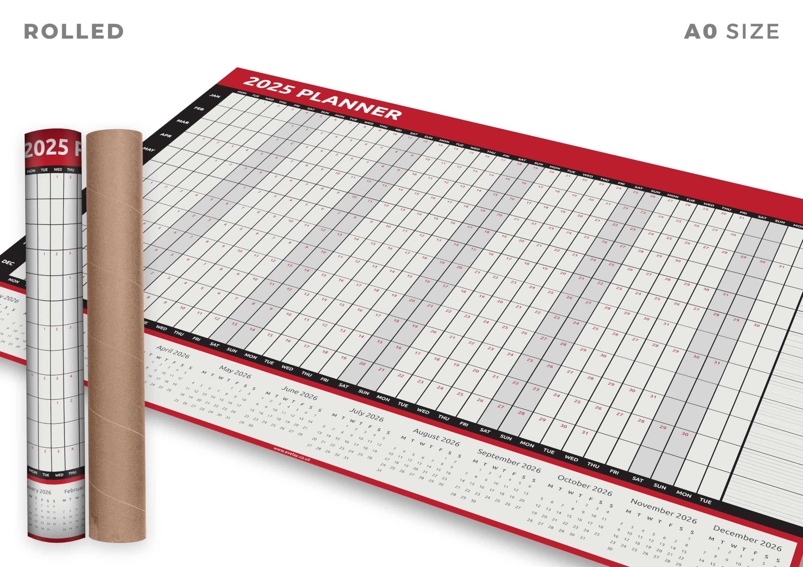Evelay 2025 Wall Calendar - Extra Large A0 Size (84x118cm) - Double Sided Red & Rainbow Design - Yearly Planner for Home, Office & School - Perfect for Wall Organization & Productivity Planning