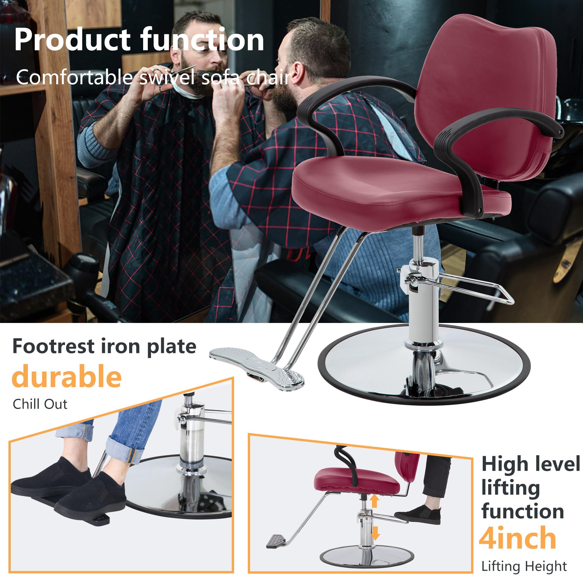 Professional Hydraulic Barber Chair - Heavy Duty Salon Styling Chair with Adjustable Hydraulic Pump for Hair Stylists (Men & Women) - Perfect for Barber Shops, Salons & Home Use
