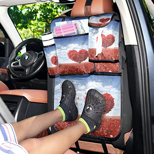 WELLDAY Car Backseat Organizer with Red Heart Design - Tree Trunk Storage Travel Organizer with Multiple Pockets, Kick Mats Protector for Kids & Toddlers (1PC) - Perfect for Road Trips, Family Travel and Daily Commute