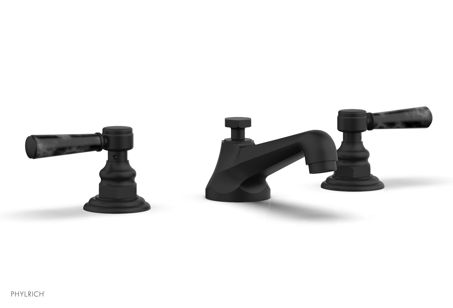 HEX TRADITIONAL Widespread Bathroom Faucet with Black Marble Lever Handles - Model 500 03 | Perfect for Modern Vanities and Luxury Home Decor