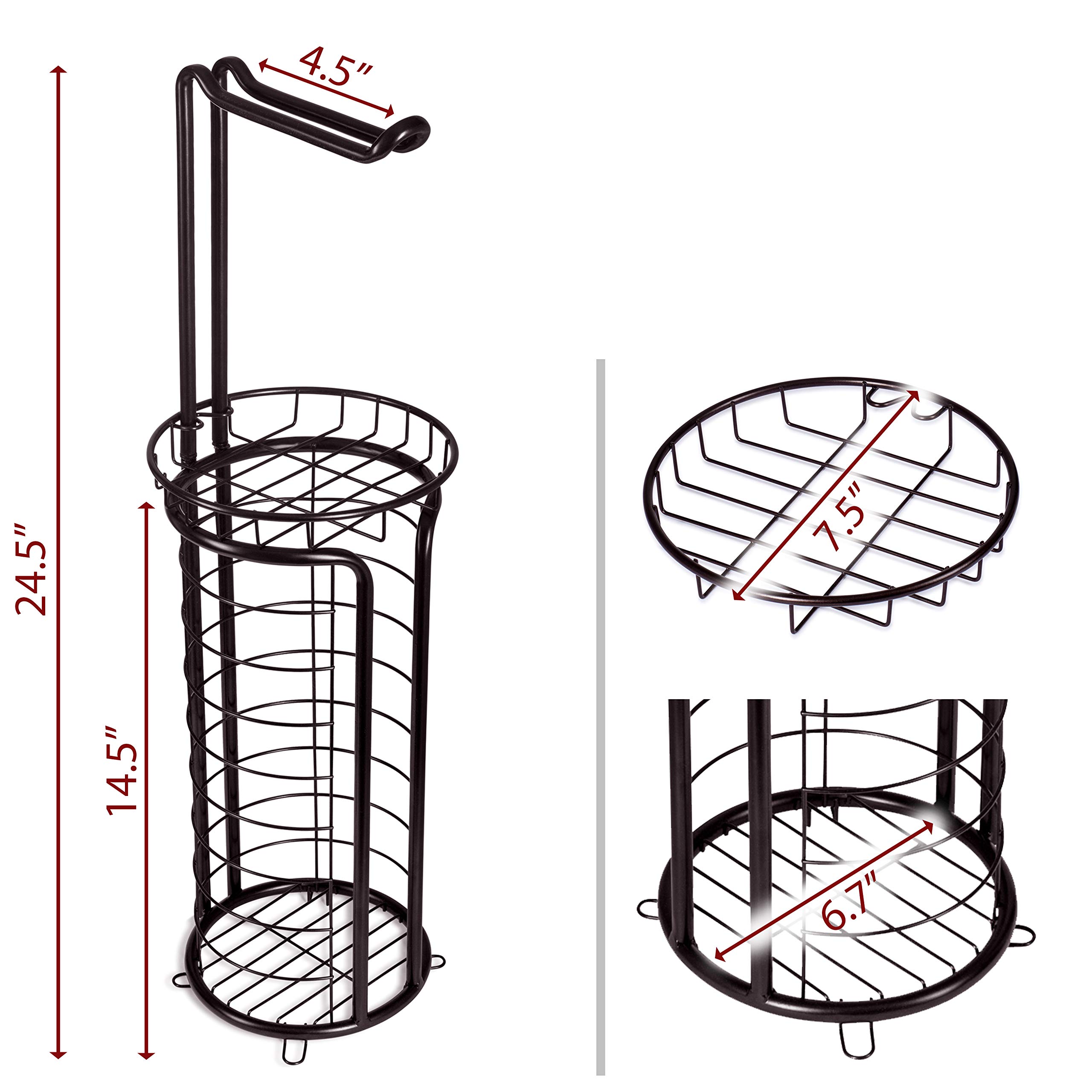 Free Standing Toilet Paper Holder with Storage Shelf - Bronze Bathroom Tissue Dispenser & Organizer - Perfect for Small Bathrooms, Powder Rooms, and RVs