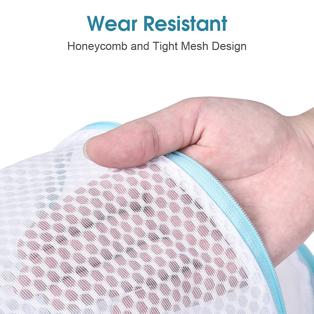OTraki Mesh Laundry Bags 2 Pack - 7x15 Inch Medium Mesh Shoe Wash Bags for Sneakers, Delicates & Bras - Honeycomb Fabric XL Zipper Washing Machine Bags (White) - Perfect for Travel, Gym & Machine Washing Shoes