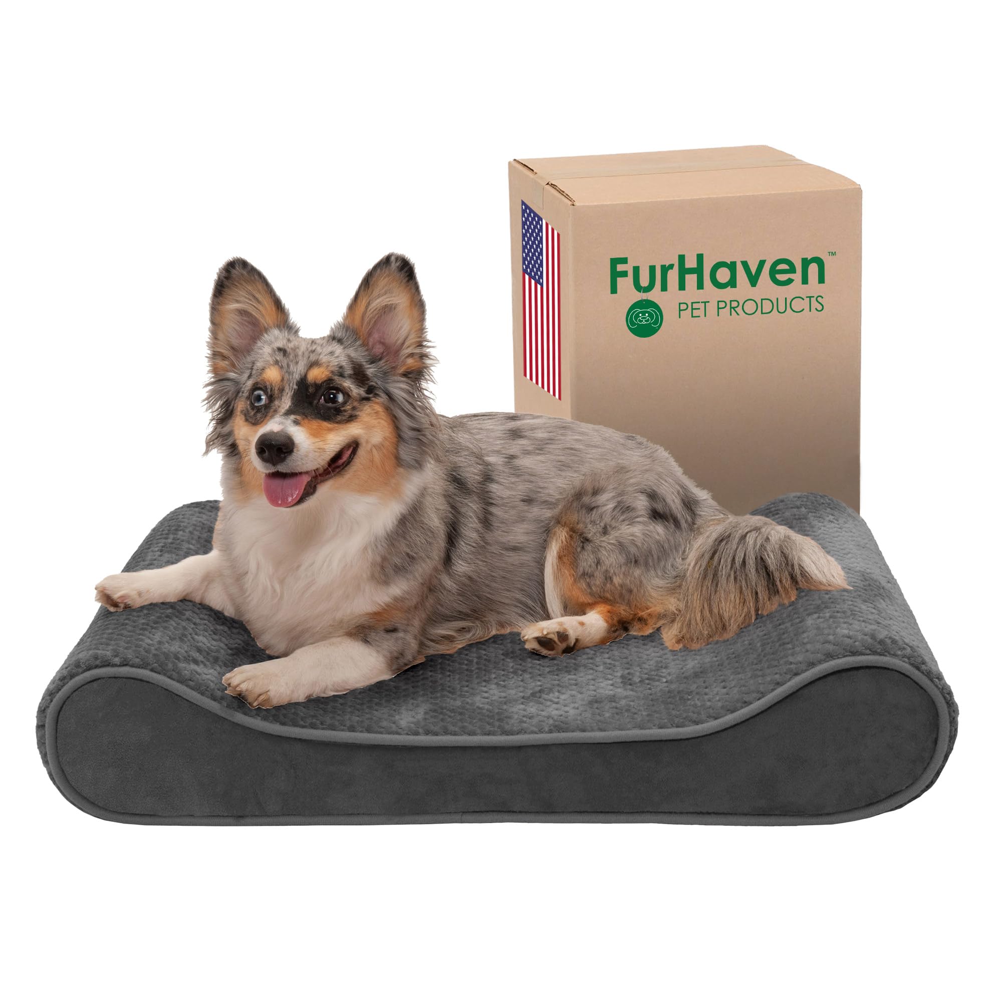 Furhaven Cooling Gel Dog Bed for Small & Medium Dogs - Removable Washable Cover, Supports Up to 23 lbs - Minky Plush & Velvet Luxe Contour Mattress - Gray, Medium Size - Perfect for Hot Weather & Indoor Lounging