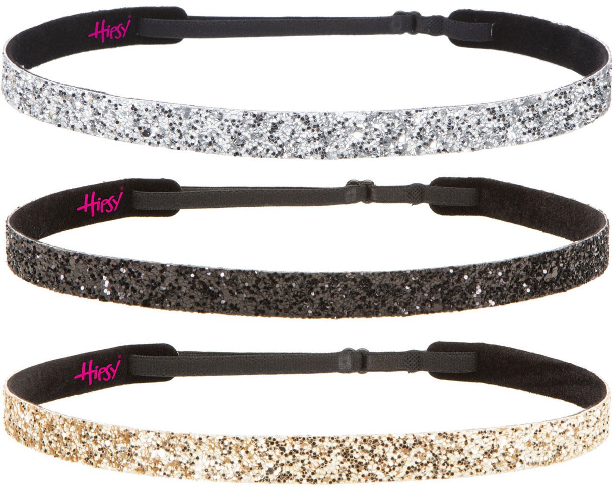 Stylish Plus Size Adjustable No-Slip Sparkly Bling Glitter Headbands 3-Pack for Women, Girls & Teens (Gold/Black/Silver) - Perfect for Workouts, Yoga, School & Everyday Fashion