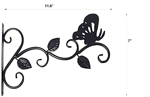 2 Pack 12 Inch Hanging Plant Brackets - Heavy Duty Wall Mounted Hooks for Outdoor Hanging Baskets, Bird Feeders, Flower Pots & Lanterns - Butterfly Design for Garden, Patio & Balcony Decor