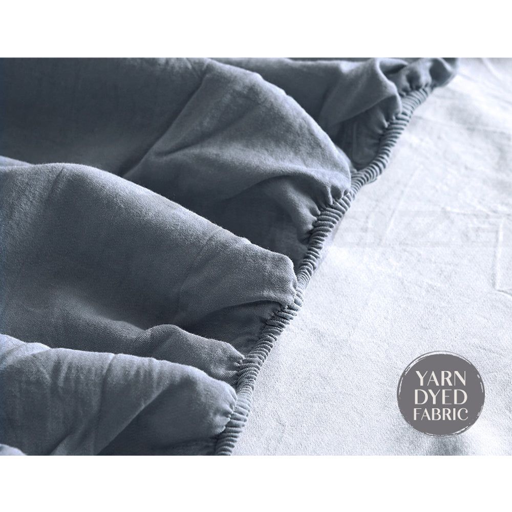 Premium 100% Cotton Sheet Set - Double Size, Dark Blue & Grey - Soft & Breathable for Ultimate Comfort - Perfect for Bedroom, Guest Room & Dorm