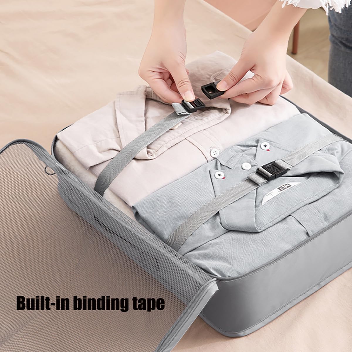 7-Piece Packing Cubes Set for Suitcases - Lightweight Travel Luggage Organizers with Compression Shoe Bag & Clothing Storage | Perfect for Men & Women Travel Accessories | Grey | Ideal for Business Trips, Vacations & Backpacking