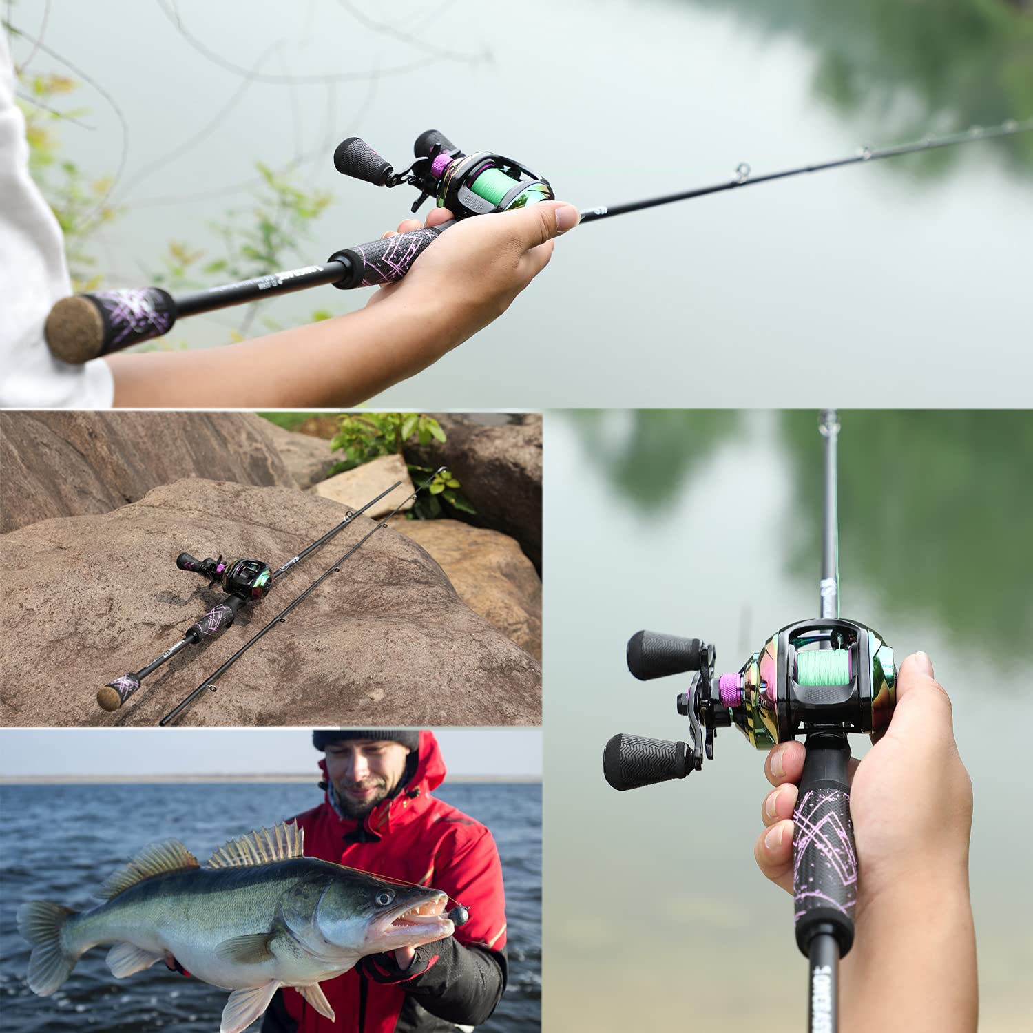 24-Ton Carbon Fiber Bass Fishing Rod - 2-Piece Casting & Spinning Rod with SuperPolymer Handle | Freshwater & Saltwater Fishing for Bass, Trout, Walleye | Ideal for Shore Fishing, Boat Fishing & Tournament Angling