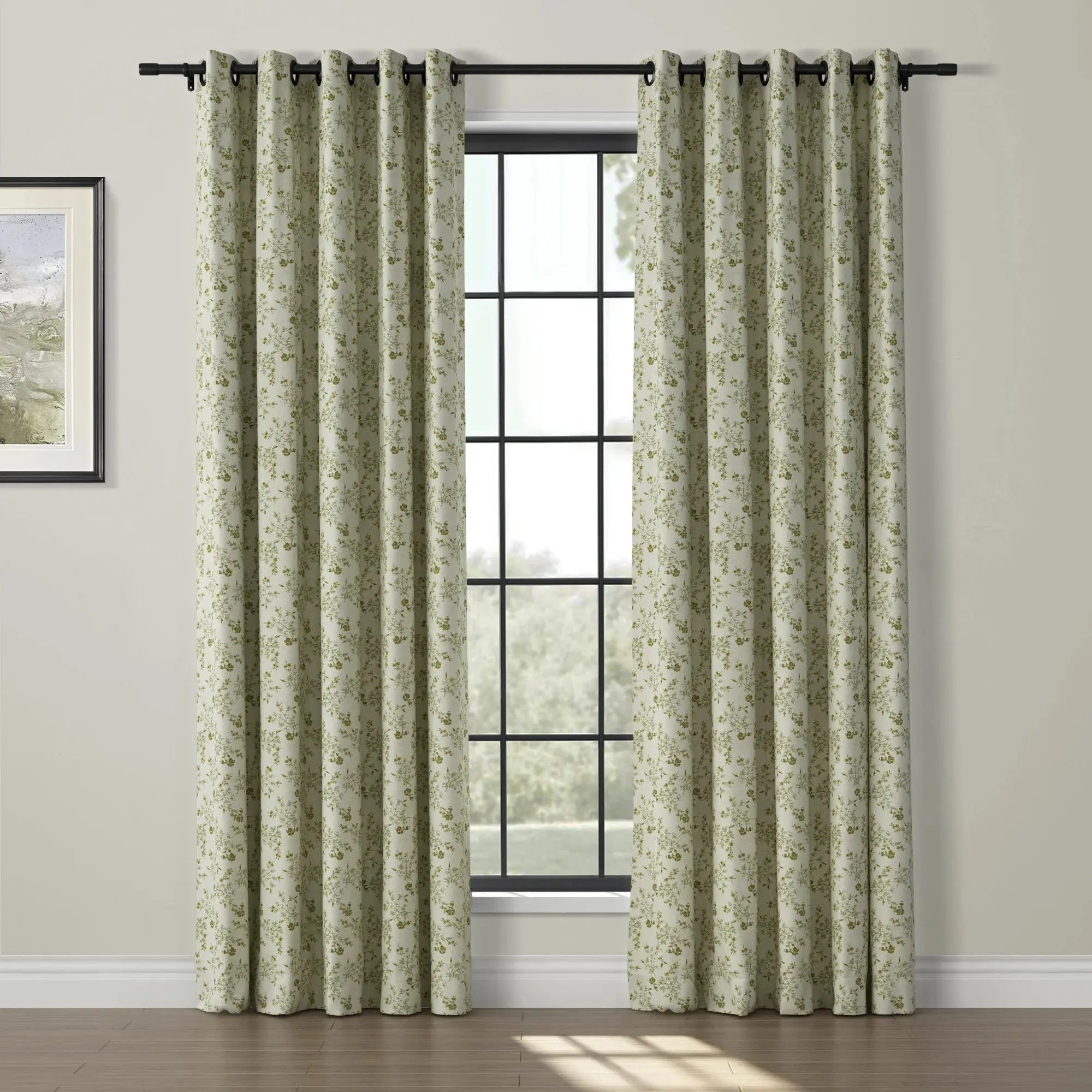 Sara Le Print Linen Drapery Grommet Curtains - Elegant Window Treatments for Living Room & Bedroom - Home Decor Blackout Drapes for Privacy & Light Control