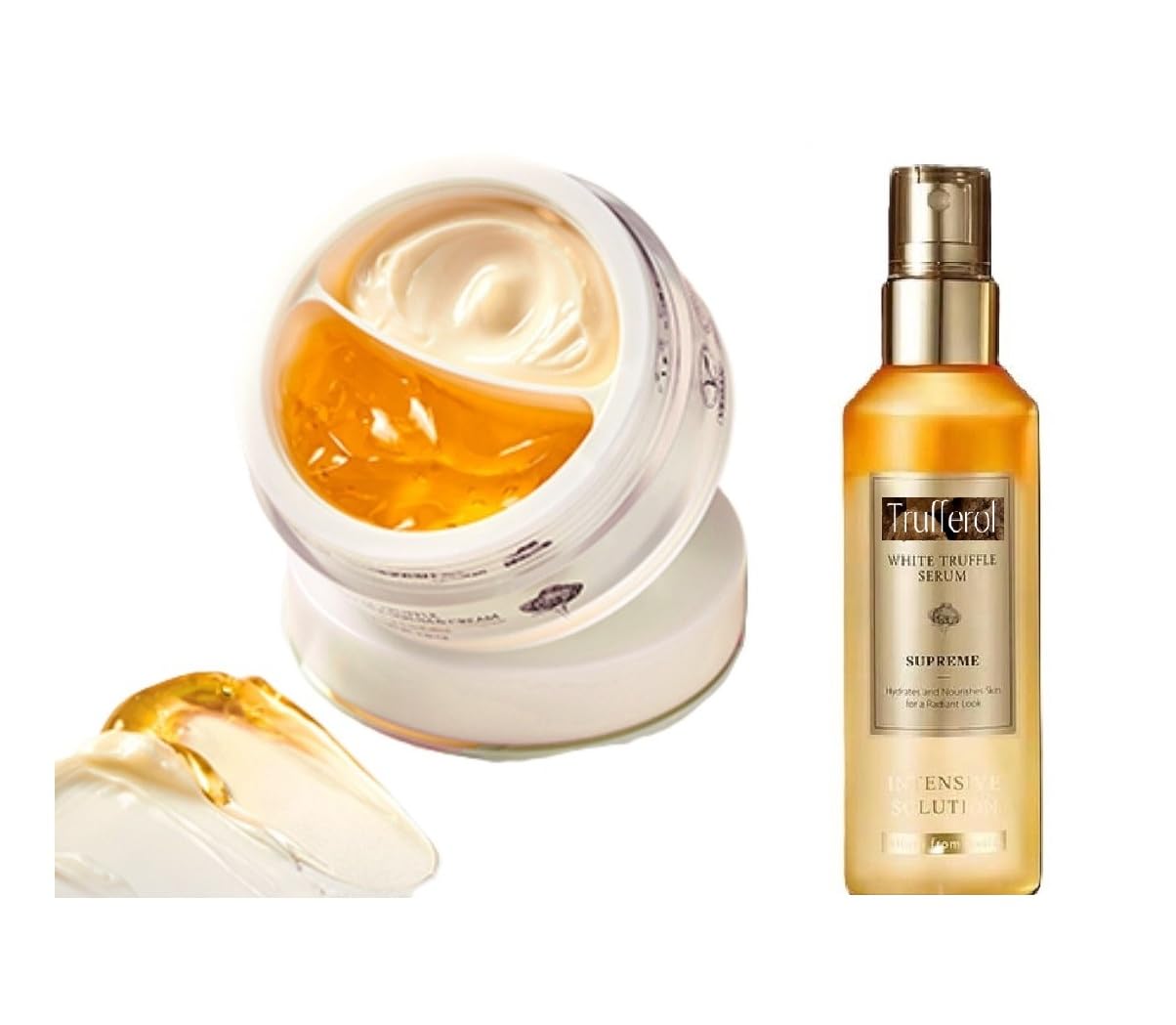Korean Vegan Skincare Set - Italian White Truffle Spray Serum 50ml & Double Aqua Serum Cream 70g | Face Moisturizer with Vegan Collagen | Non-Comedogenic | For Dry Skin & Anti-Aging Routine | Day & Night Hydration