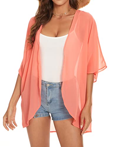Women's Floral Chiffon Kimono Beach Cover Up - Lightweight Cardigan & Loose Cape for Summer, Swimwear, Vacation, and Boho Fashion