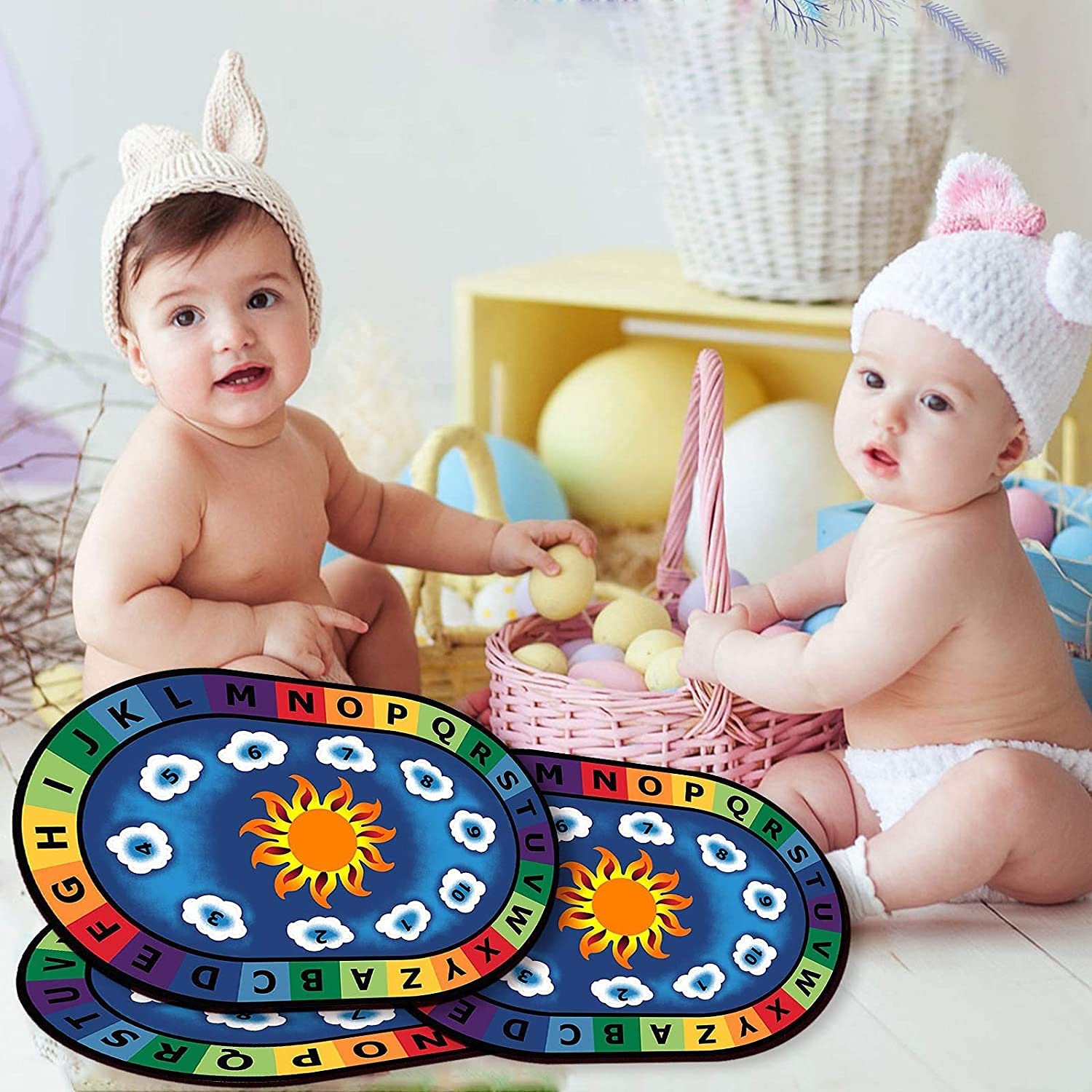 ABC & 123 Educational Puzzle Play Mat for Kindergarten - Non-Slip Oval Kids Rug with Numbers & Letters (180x200cm) - Perfect for Classroom Learning, Daycare Activities & Toddler Playroom Flooring