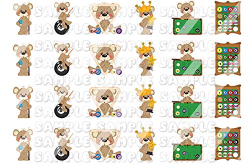 8 Ball Bear Pool Nail Art Decals - Cute Cartoon Animal Nail Stickers for Summer Pool Party, Manicure & DIY Nail Design