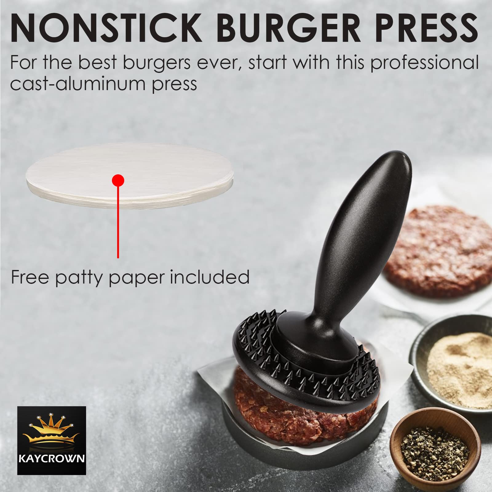 KAYCROWN Dual-Sided Burger Press & Meat Tenderizer - Stainless Steel Hamburger Patty Maker for Beef, Steak & Poultry - Perfect for BBQ, Grilling & Home Cooking