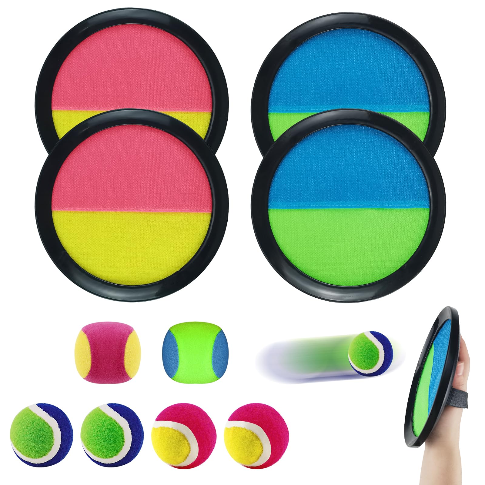 9-Piece Velcro Ball Set with 4 Paddle Rackets & 5 Velcro Balls - Fun Outdoor Game for Kids, Parties, Backyards, Parks, and Family Gatherings
