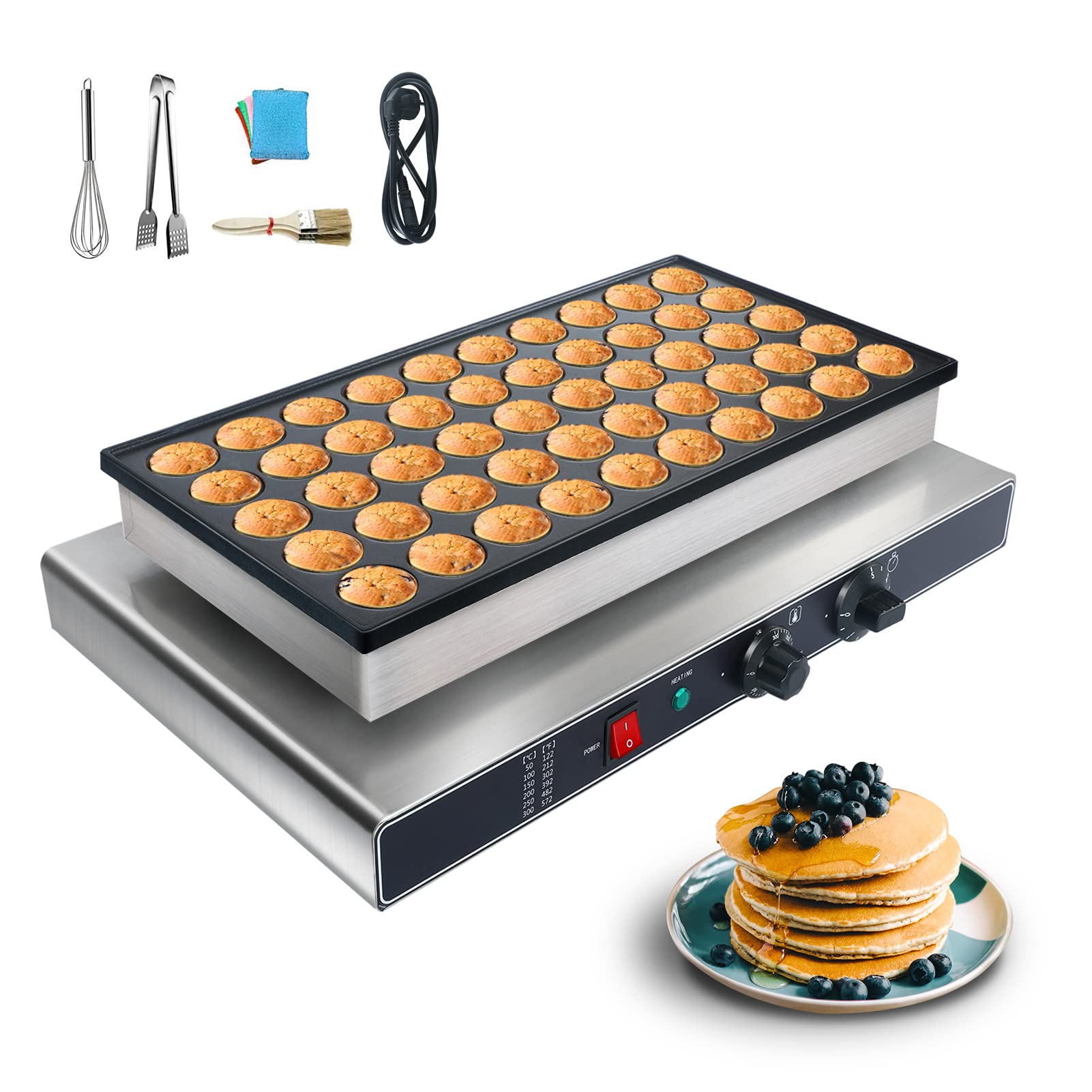 110V Mini Pancake Maker - 50PCS 1700W Commercial Electric Nonstick Pancake Machine with Adjustable Thermostat & Timer, 1.8 Inch Small Pancake Baker - Perfect for Home Kitchen, Breakfast Restaurants, and Cafes
