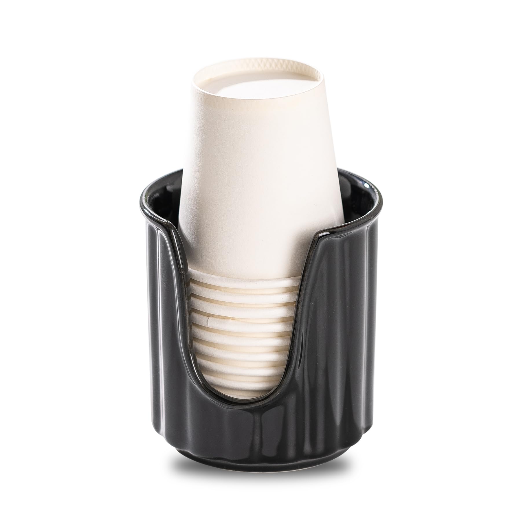 Stylish Black Ceramic Bathroom Cup Dispenser with Vertical Stripes - Holds 3oz Dixie Paper Cups & Mouthwash Cups - Perfect for Vanity Countertops, Guest Bathrooms, and Dental Offices