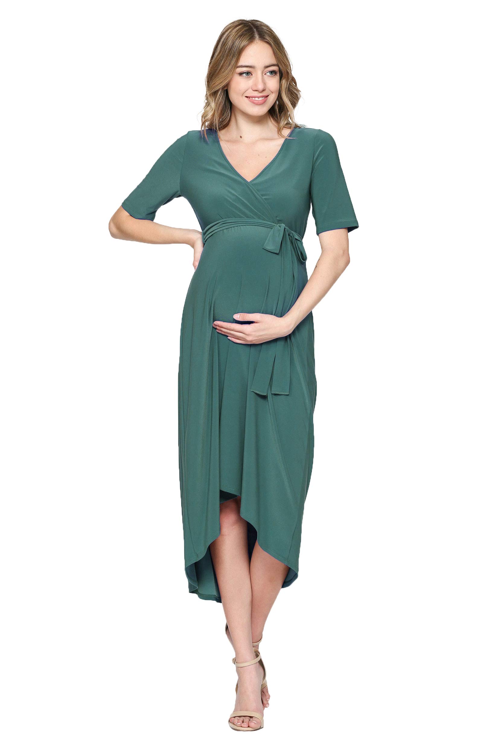 Stylish Women's Maternity Wrap Dress - Adjustable Waist Belt & Flattering Midi Length | Perfect for Pregnancy, Nursing & Special Occasions