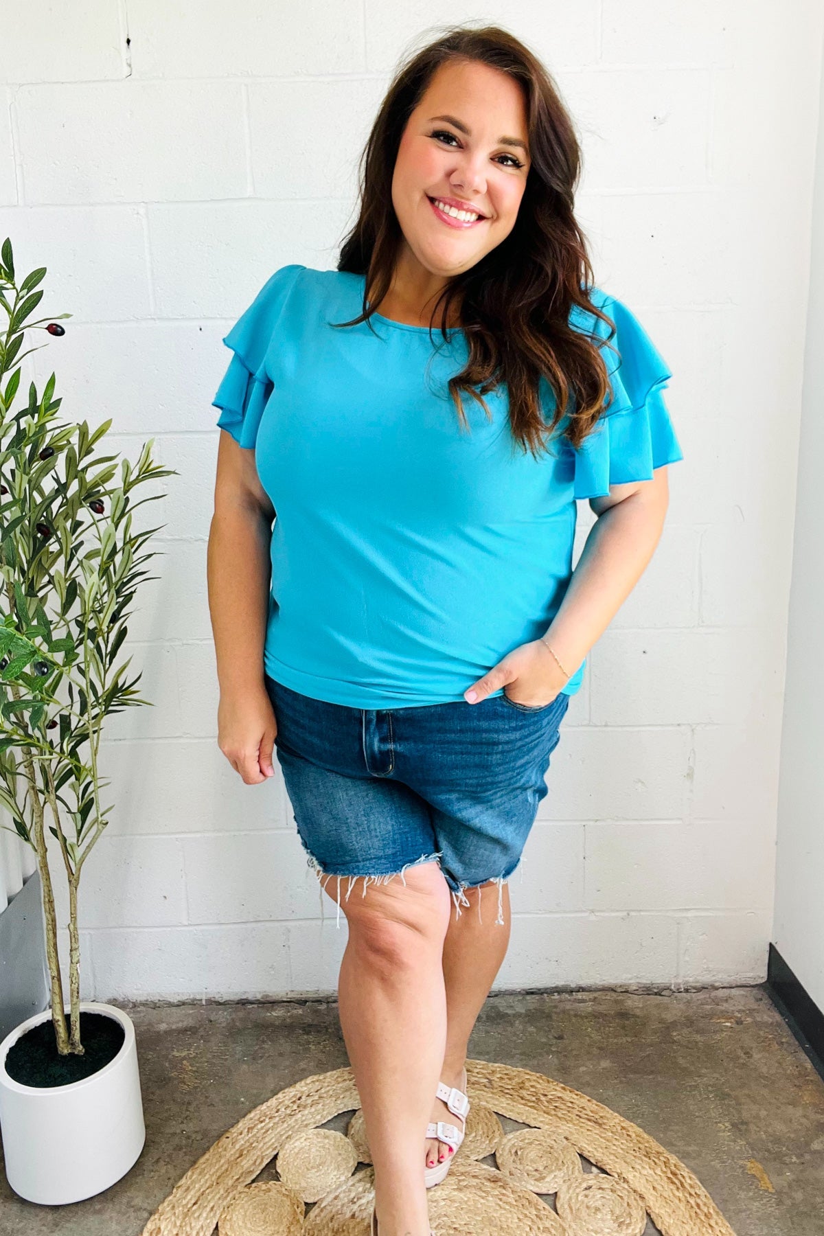 Stylish Blue Tiered Double Ruffle Sleeve Woven Top for Women | Casual & Party Wear | Perfect for Dates, Office & Summer Outfits