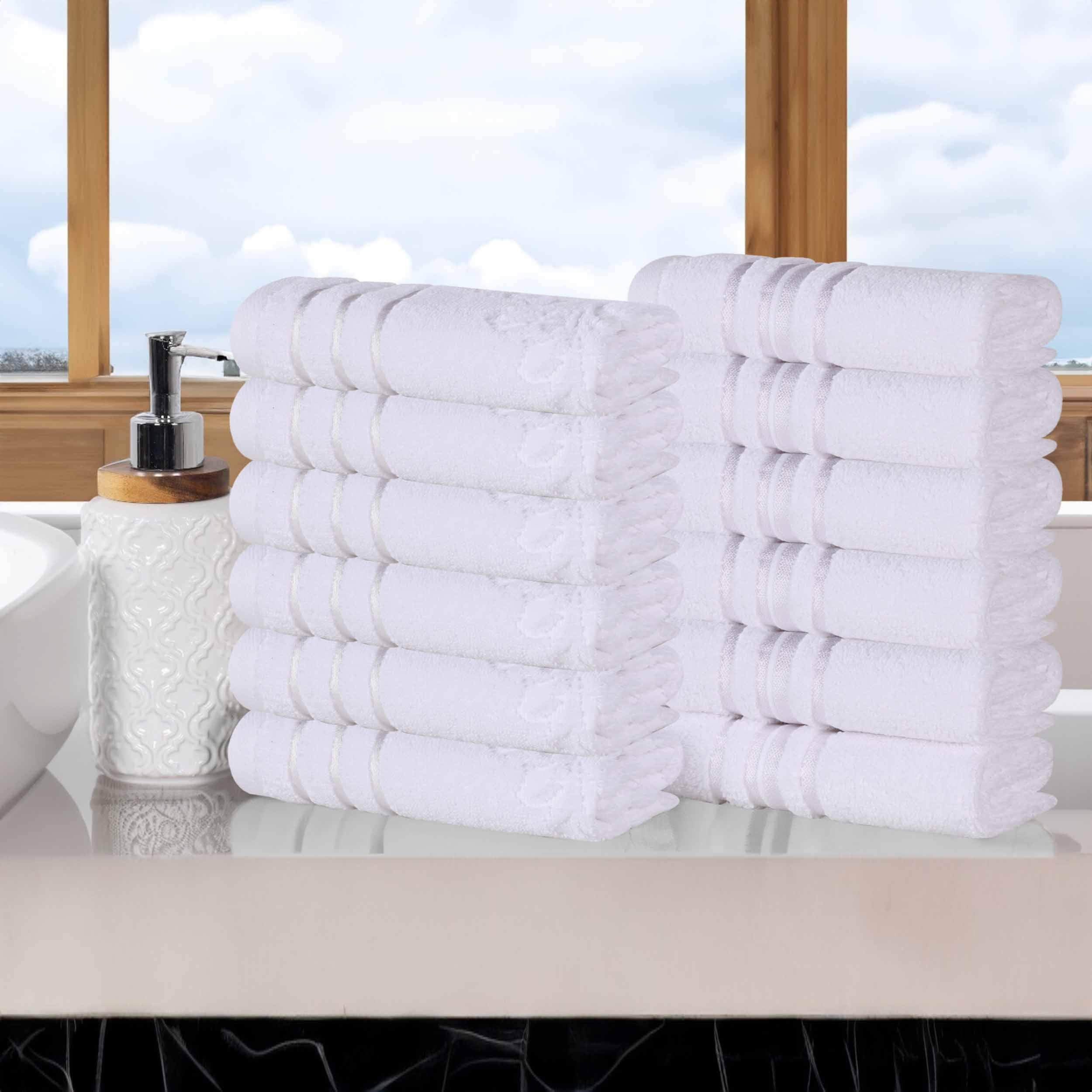 Sadie 100% Cotton Face Towel Set - 12 Pack Zero Twist Solid & Jacquard Floral Bath Towels for Spa, Gym, Travel & Home Use