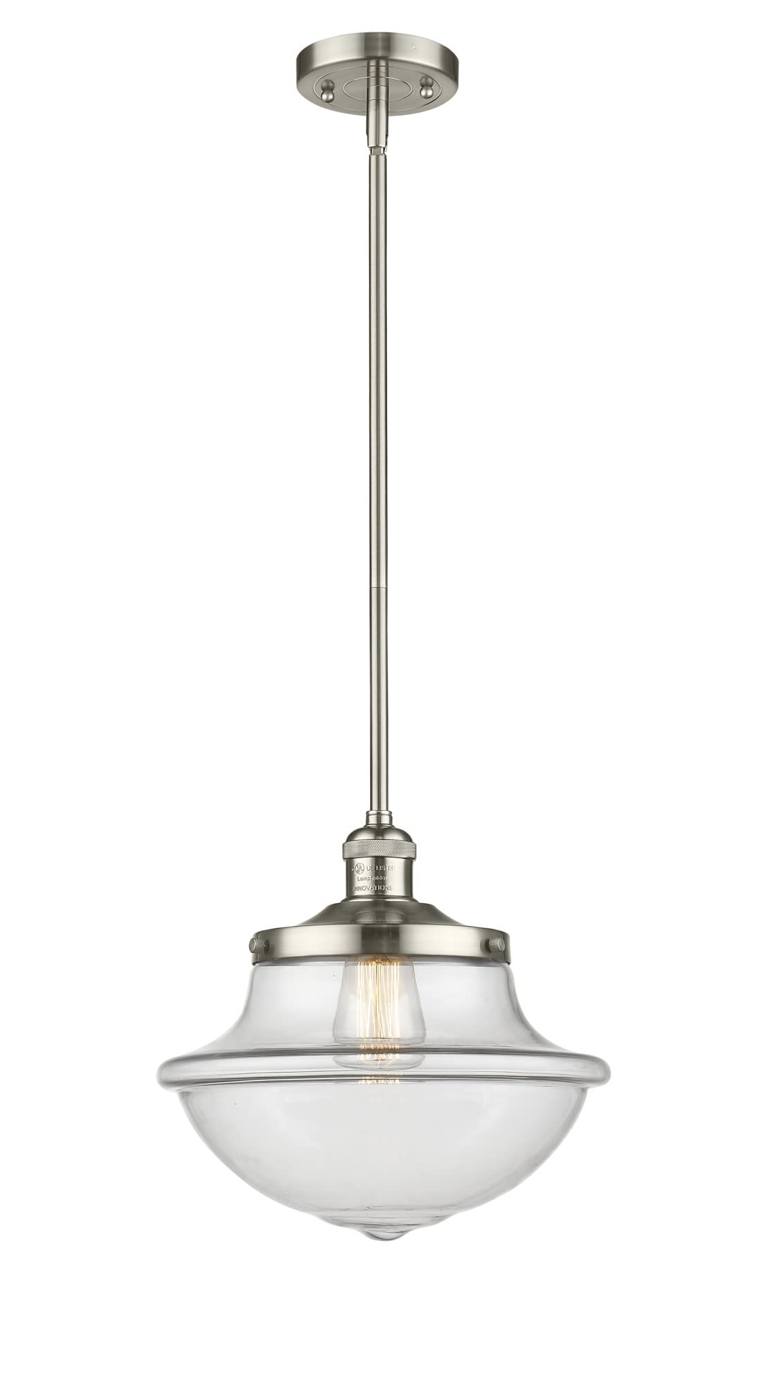 Oxford School House Collection 201S-SN-G542W Modern One Light Pendant - Elegant Lighting Fixture for Kitchen Island, Dining Room, or Entryway