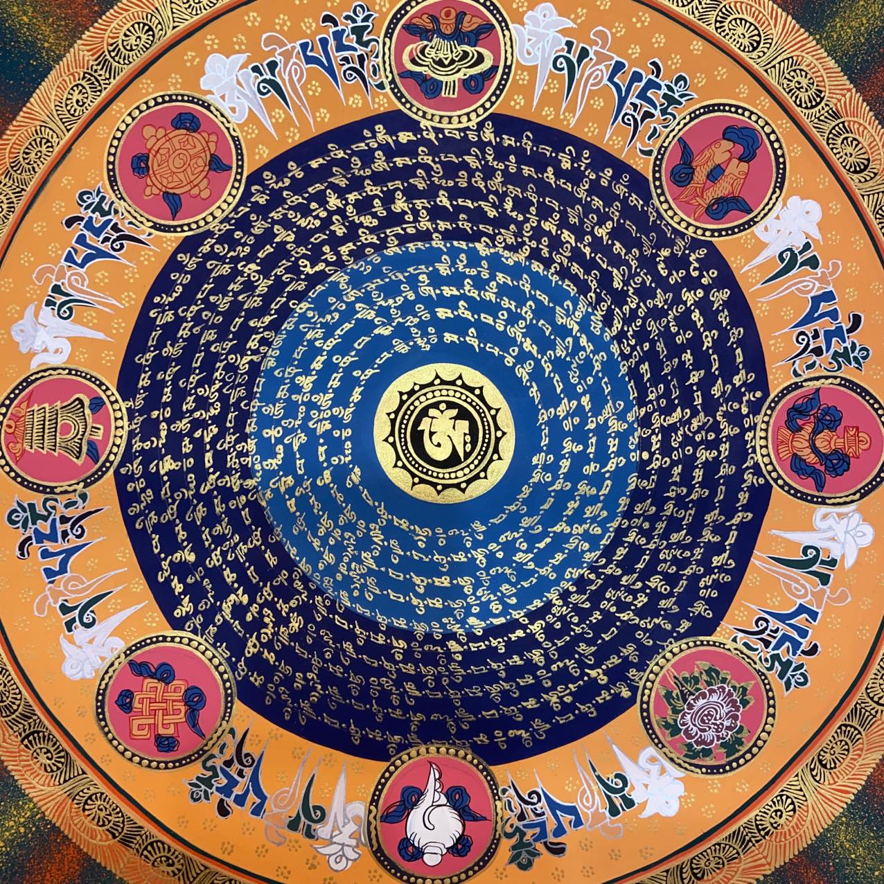 Om Mantra Mandala Thangka Wall Art - Handmade Tibetan Buddhist Spiritual Decor for Meditation & Yoga Room, Home, Office
