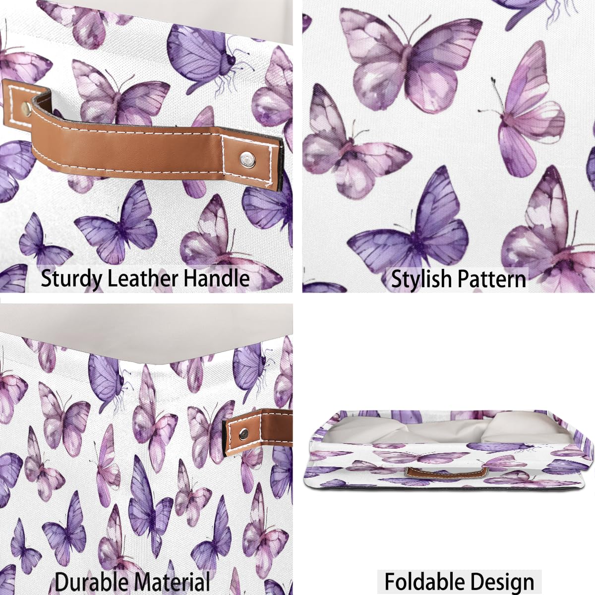 Butterfly Purple Collapsible Fabric Storage Cube Bin - 13 Inch Foldable Cube Basket for Shelf, Closet & Home Organization | Perfect for Kids' Room, Office & Toy Storage