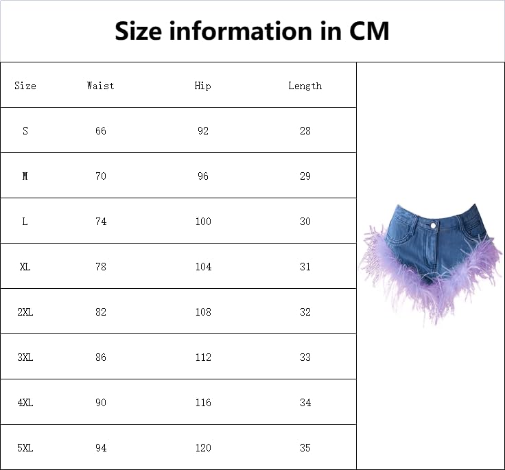 Sexy Denim Shorts for Women with Real Ostrich Feather Trim - Fluffy Furry High Waist Tight Fit Short Pants (XXL, Blue) | Perfect for Summer Parties, Beach Vacations & Night Out Fashion