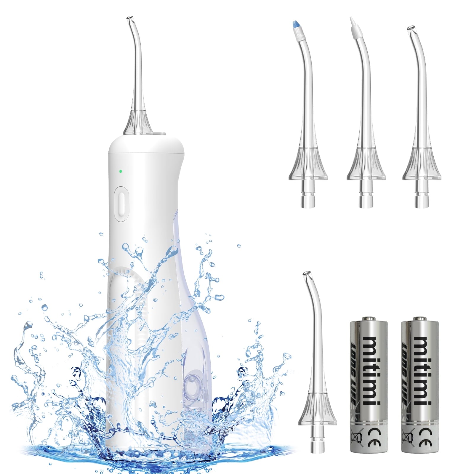 Portable Cordless Water Flosser with 5 Jet Tips - Rechargeable Battery Powered Dental Irrigator for Teeth Cleaning - Travel & Home Use - Waterproof & Lightweight - Perfect for Braces, Implants & Gum Care (White)