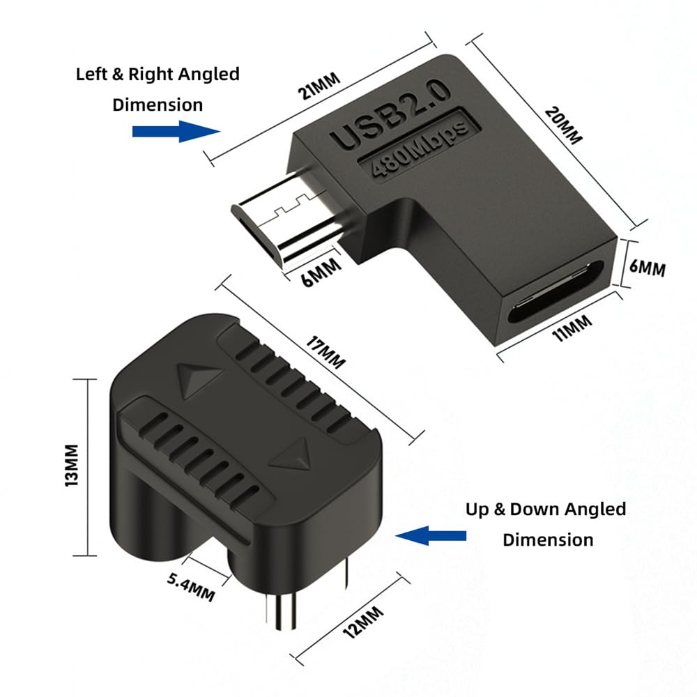 90/360 Degree USB-C to Micro USB Adapter 4 Pack - for Phone & Tablet Charging