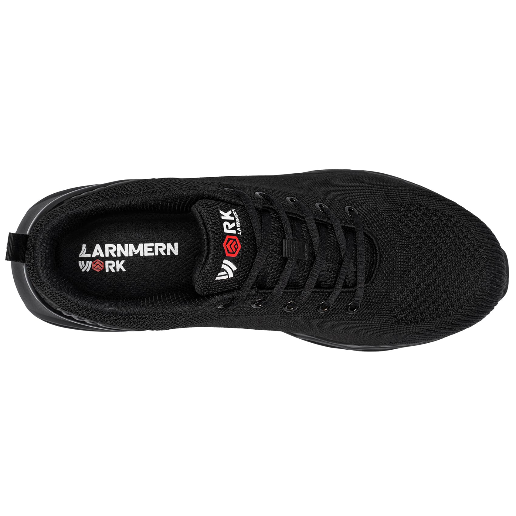 LARNMERN Steel Toe Shoes for Men & Women - Lightweight Safety Work Sneakers with Cushioning, Breathable & Comfortable Design - Ideal for Construction, Warehouse & Outdoor Work (Pure Black, Size 9)