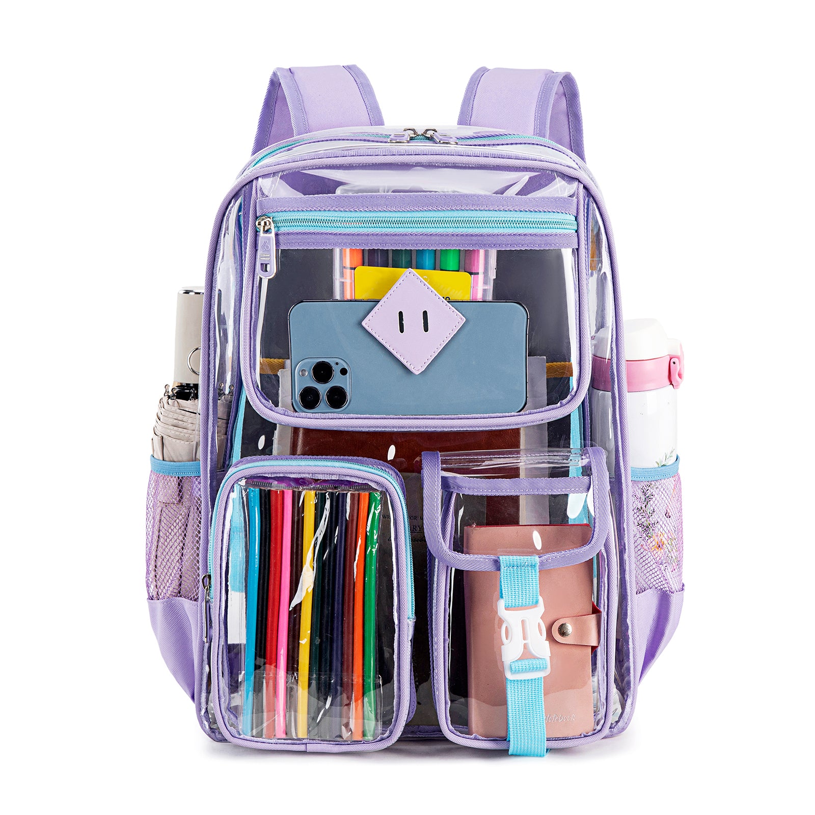 Contixo Heavy Duty Clear PVC Backpack - Durable Waterproof Transparent School Bag for Women & Men - Vibrant Purple - Perfect for Travel, Gym, Work & Outdoor Adventures
