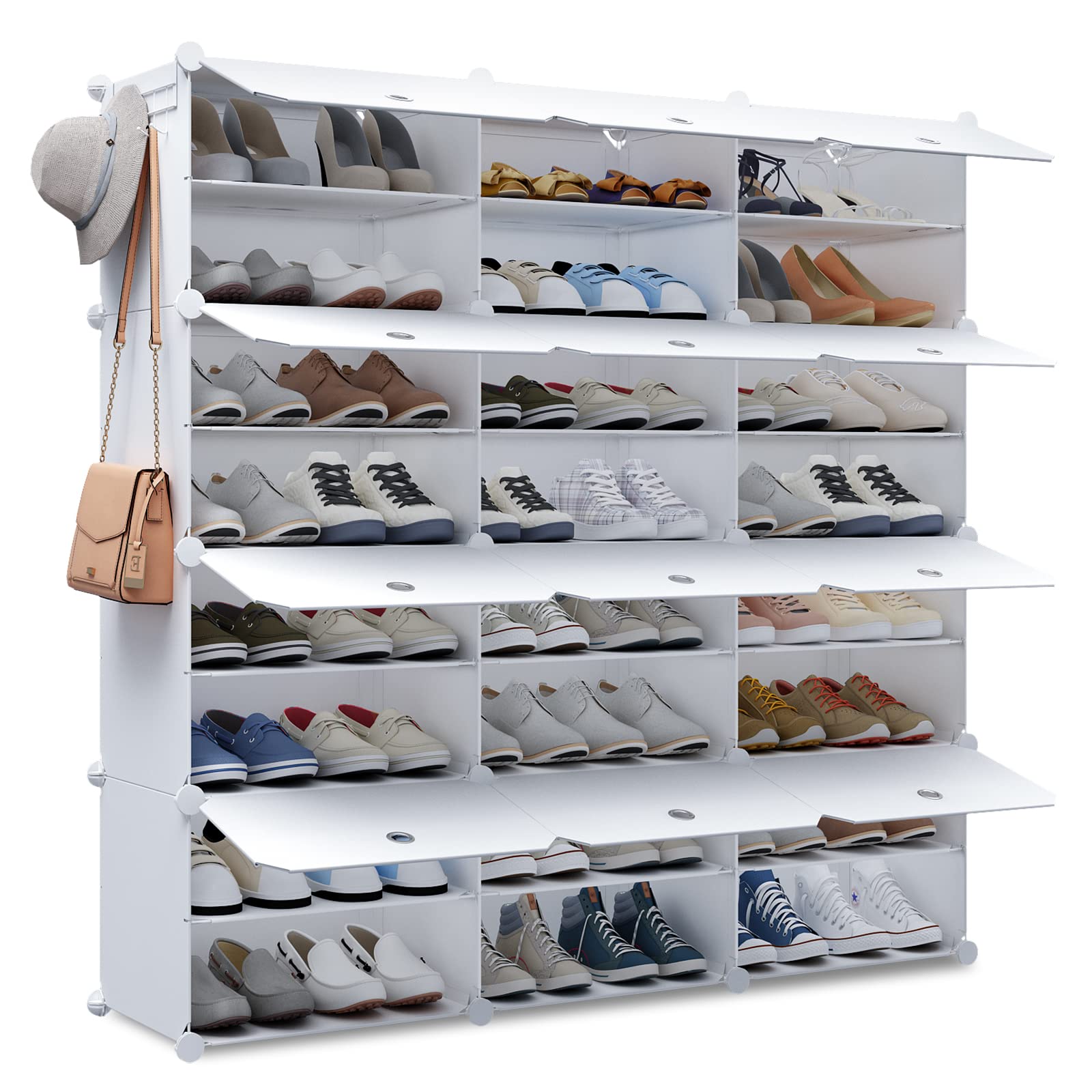 KOUSI 24 Grid Expandable Shoe Rack Organizer - Portable Shoe Storage Cabinet for Heels, Boots, Slippers | Space-Saving Closet Organizer for Bedroom, Entryway & Dorm (White)