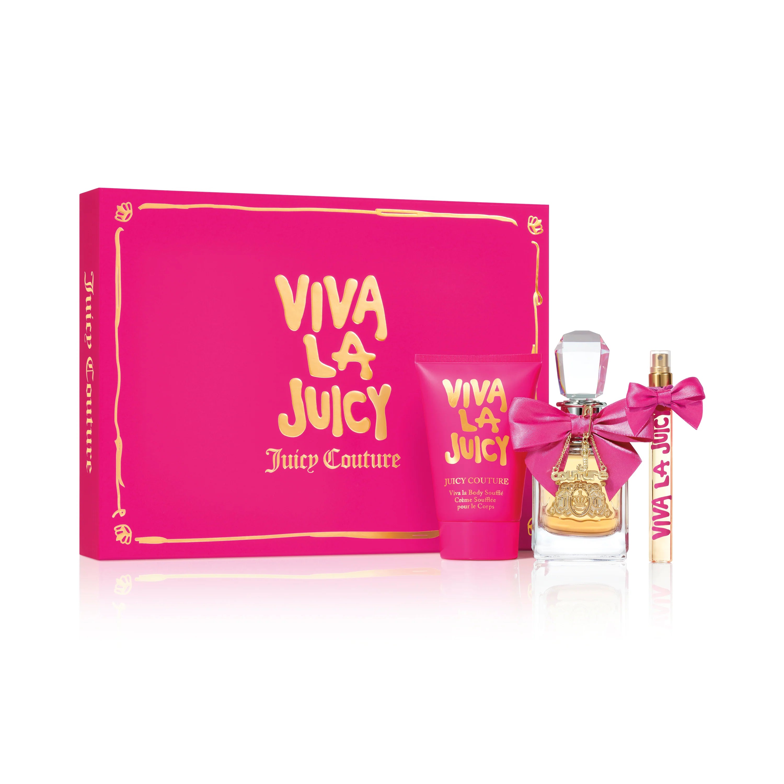 VIVA LA JUICY Women's 3-Piece Fragrance Set - 3.4oz EDP Spray, 4.3oz Body Soufflé & 10ml Travel Spray - Luxury Perfume Gift Set for Her - Perfect for Date Nights, Special Occasions and Everyday Wear