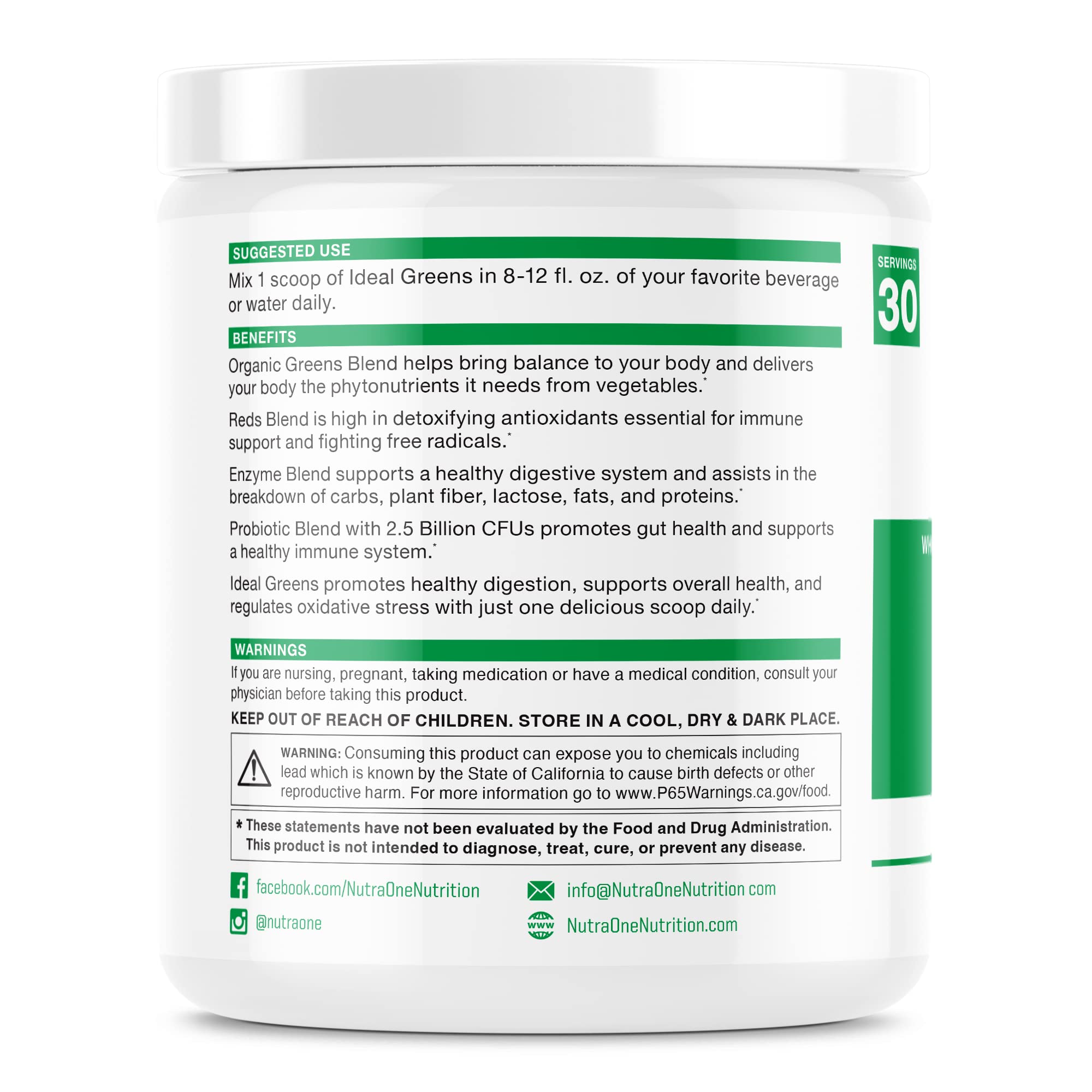 NutraOne Ideal Greens Superfood Powder - Antioxidant & Nutrient-Rich Supplement with Chocolate Flavor (30 Servings) | Boost Energy & Immunity for Active Lifestyles