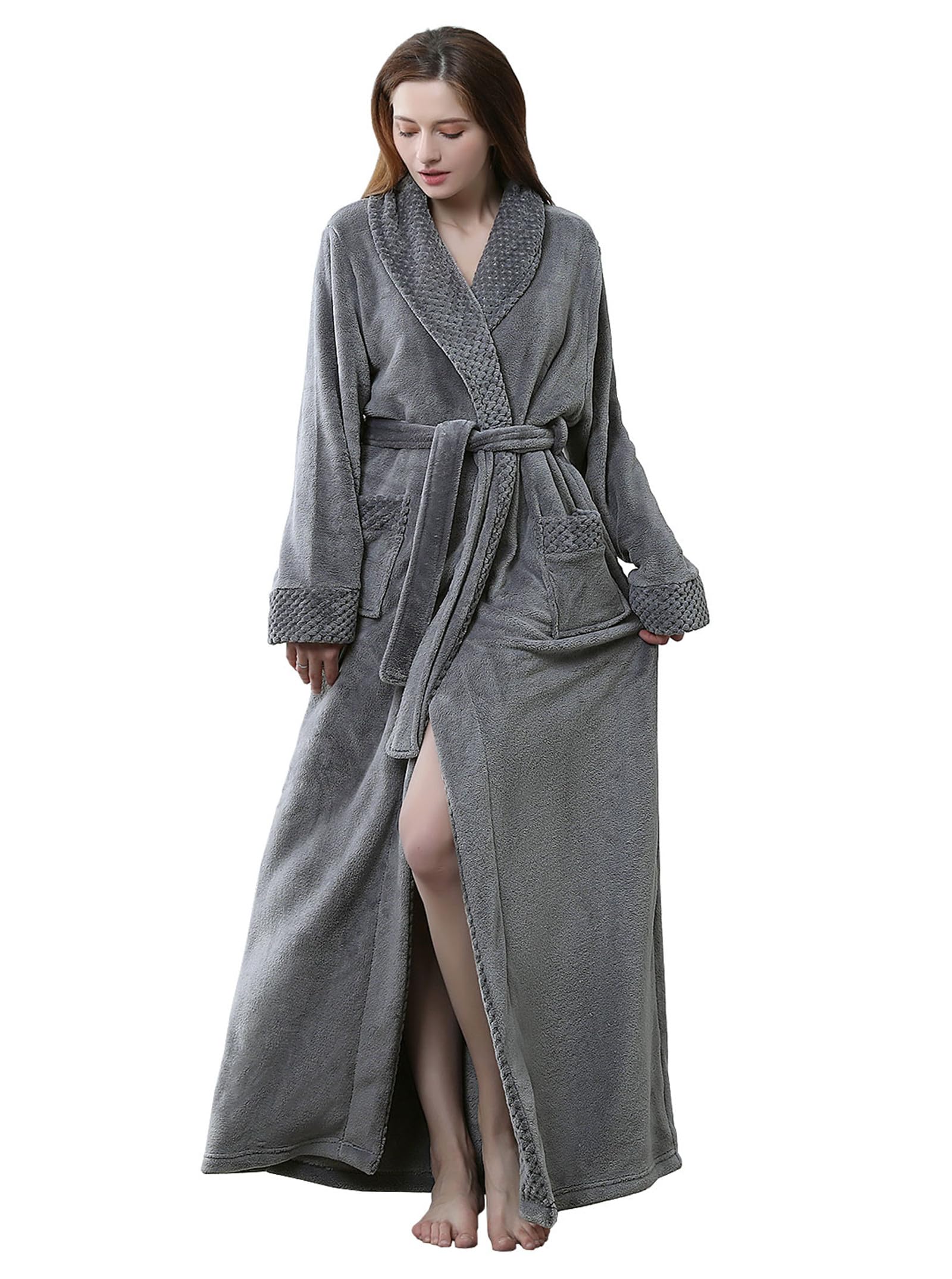 Artfasion Women's Long Fleece Robe - Soft Warm Winter Bathrobe with Pockets, Floor Length Flannel House Coat for Relaxing at Home, Spa Days & Cozy Evenings