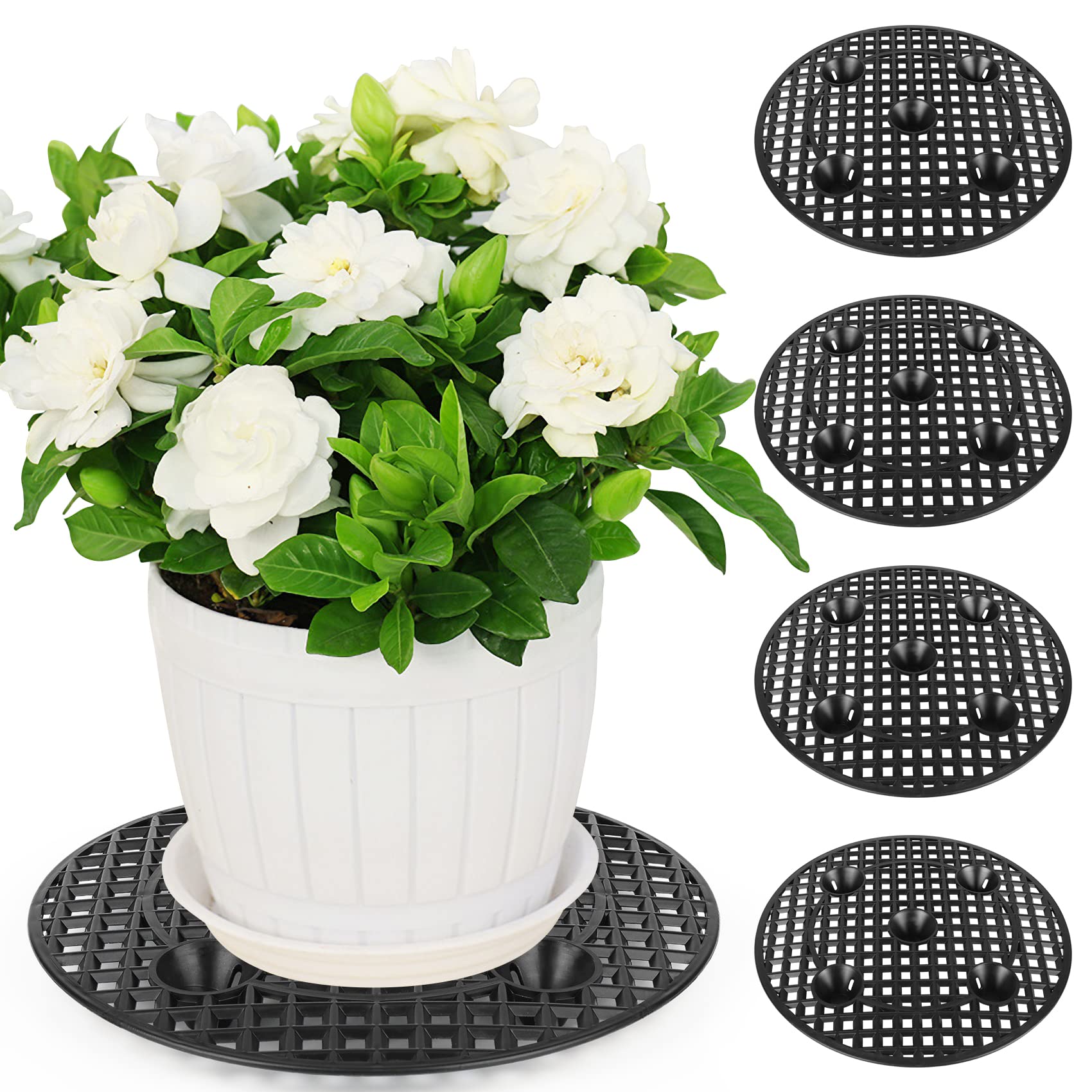 4 Pcs Heavy Duty Plastic Plant Pot Elevators - 11.8 Inch Big Plant Stands with Saucer for Indoor & Outdoor Use | Garden, Deck, Floor Protector | Perfect for Potted Plants, Flowers, Herbs on Patio, Balcony or Greenhouse