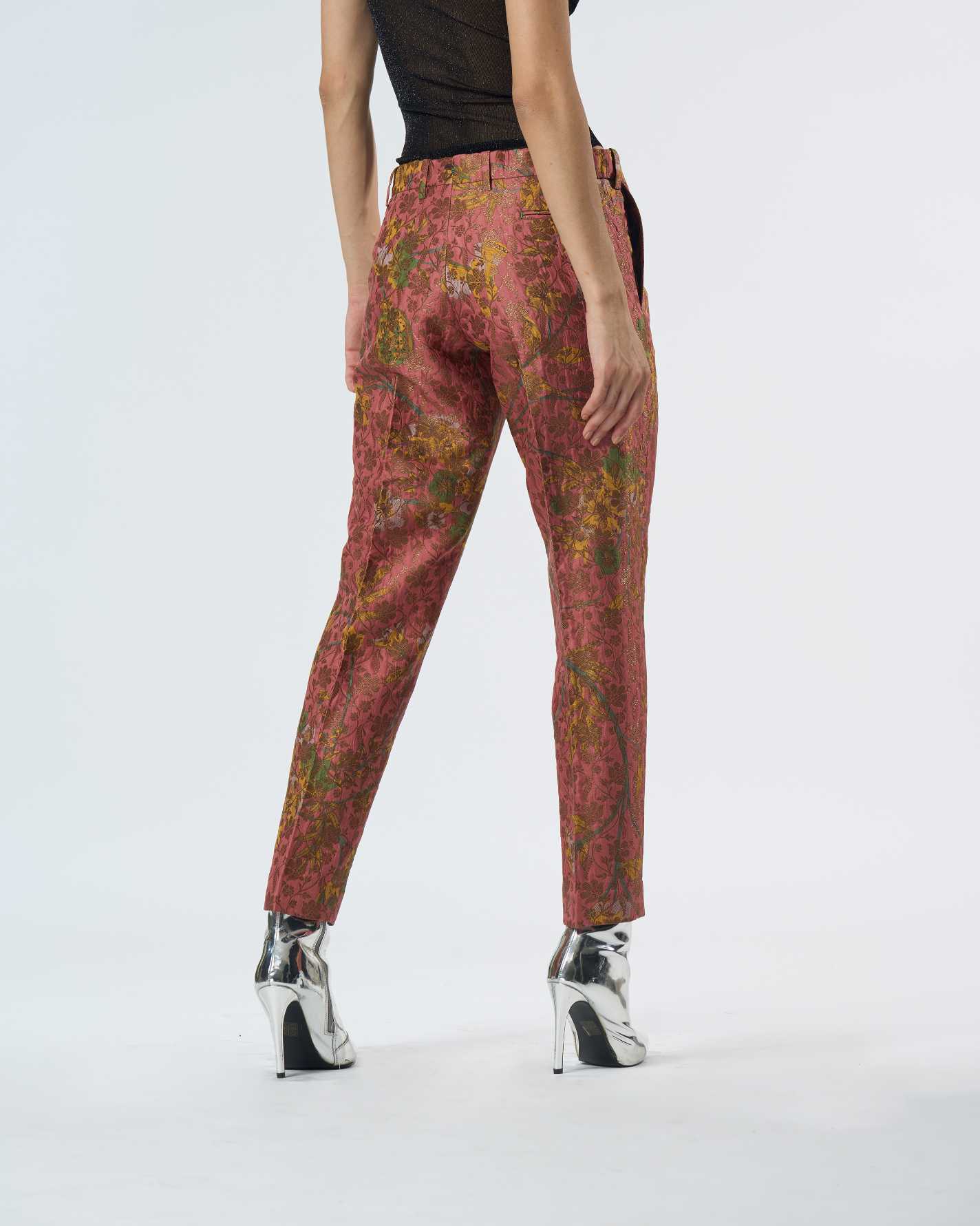 Elegant Silk Brocade Pants with Rose Pattern - Classic Women's Trousers for Formal Occasions & Evening Events