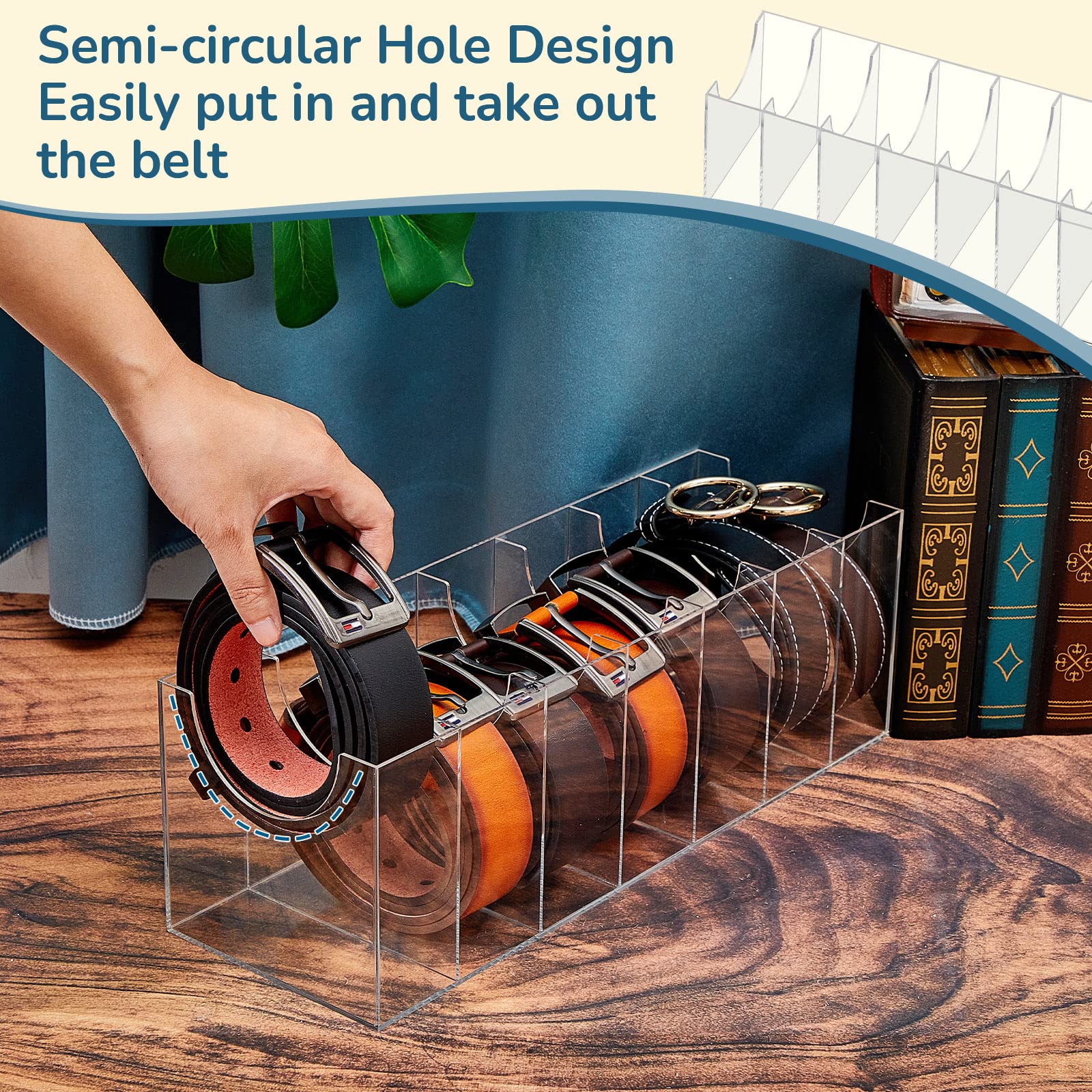 2 Pack Acrylic Belt Organizer with 14 Compartments - Closet Drawer Storage for Belts, Jewelry, Watches, Bracelets, Ties & Makeup Accessories | Clear Display Case for Purse & Accessory Organization - Perfect for Bedroom, Closet & Vanity Storage