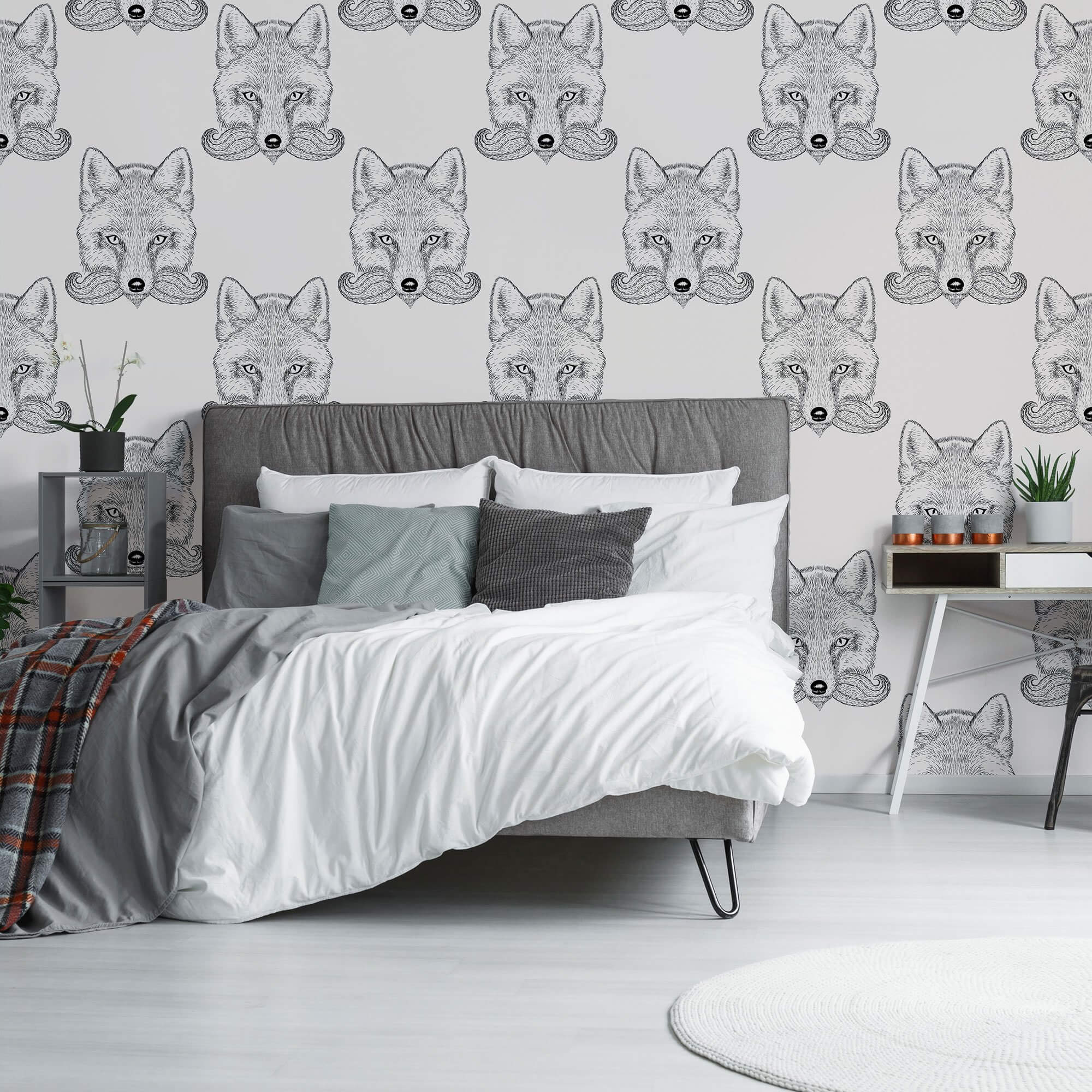 White and Black Fox Animal Peel and Stick Removable Wallpaper 9729 - Self-Adhesive Decorative Wall Mural for Nursery, Kids Room, and Home Decor
