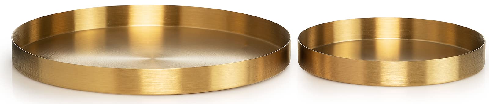 Set of 2 Round Gold Decorative Trays & Storage Organizers - Polished Finish, Medium (7.8