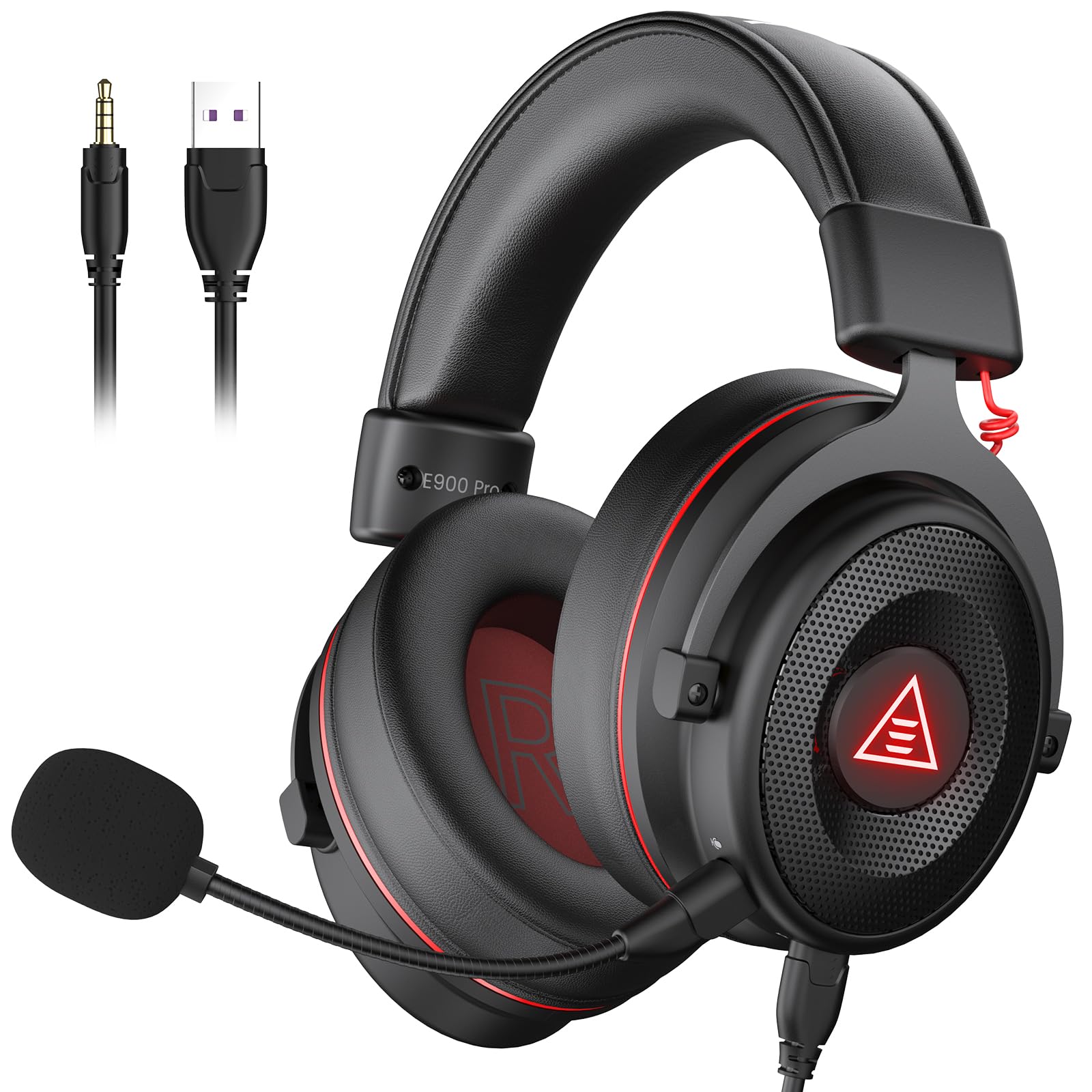 EKSA E900 Pro USB Gaming Headset with Detachable Noise Cancelling Mic - 7.1 Surround Sound, 50MM Drivers for PC, PS4, PS5, Xbox One, Laptop - Perfect for Gaming, Streaming, Online Meetings & Office Work