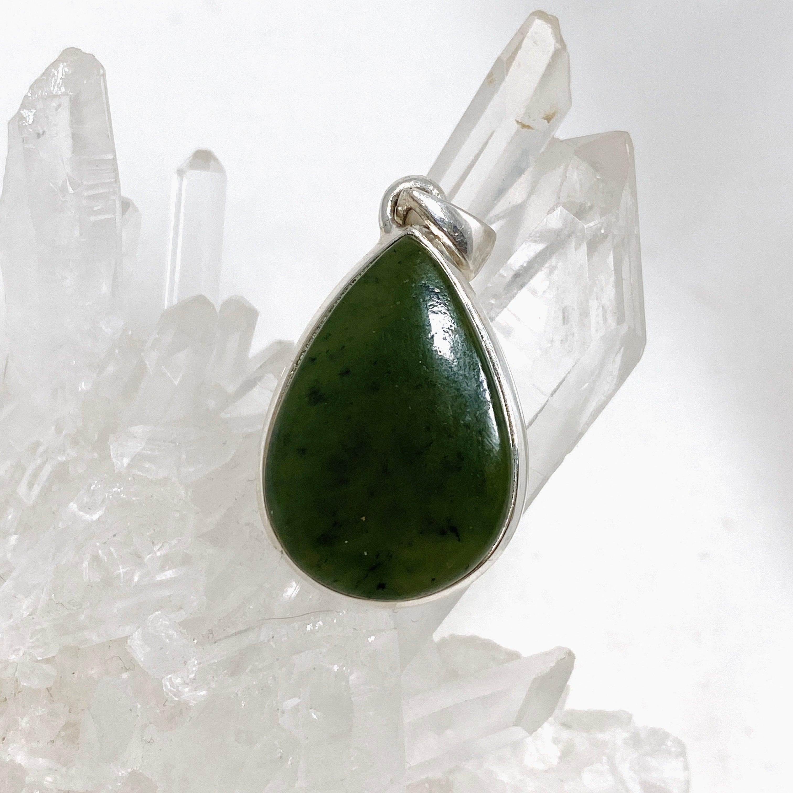 Natural Siberian Jade Nephrite Teardrop Pendant Necklace PPGJ673 - Elegant Jewelry Gift for Women, Perfect for Weddings & Special Occasions