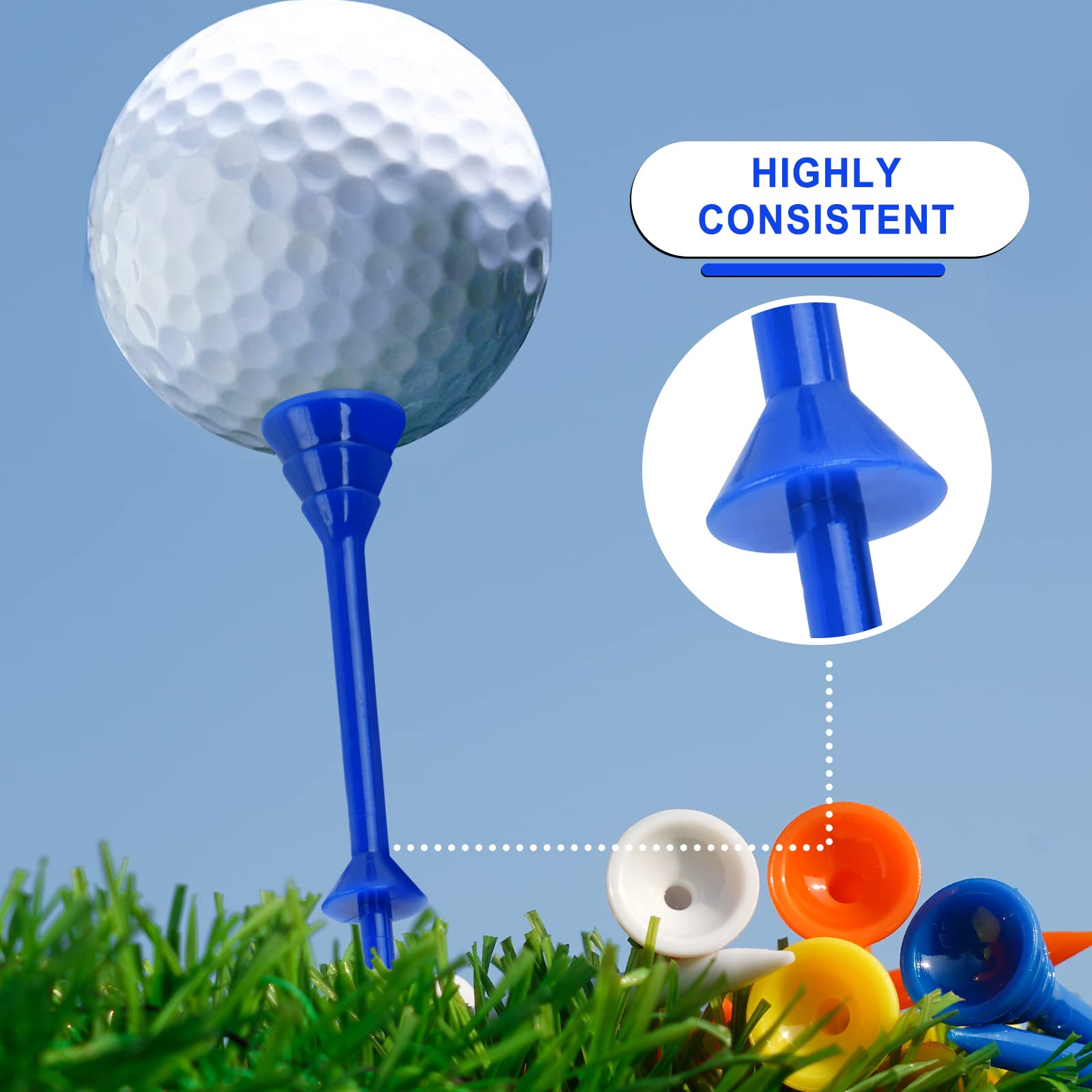 Premium Unbreakable Plastic Golf Tees 3 1/4 Inch - Pack of 50/100/150 - Colorful Long Golf Tees Reduce Friction & Side Spin - Perfect for Driving Range, Practice & Tournament Play