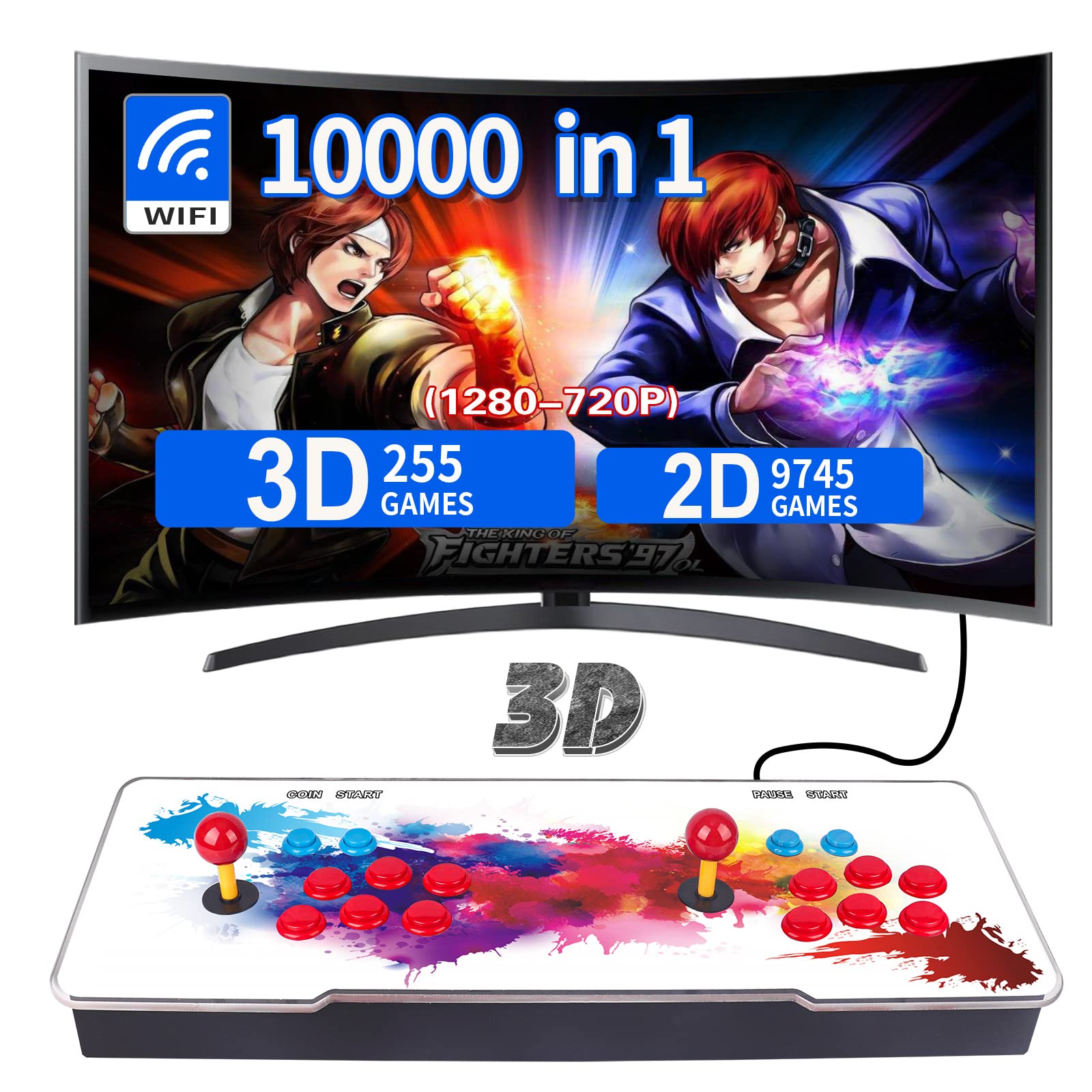 10000-in-1 3D Pandora's Arcade Game Console - 1280x720 HD with 3D Games, Search/Save/Hide/Pause Features, 4-Player Online Multiplayer - Perfect for Family Game Nights & Retro Gaming Parties