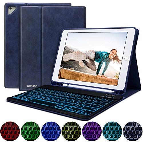 Hotlife iPad 9.7 Keyboard Case - Compatible with iPad 2018 (6th Gen), iPad Pro 2017 (5th Gen), Air 2 & Air 1 | Wireless Bluetooth Backlit Keyboard with 7 Colors | Shockproof TPU Back Cover & Magnetic Leather | Perfect for Work, Study & Travel