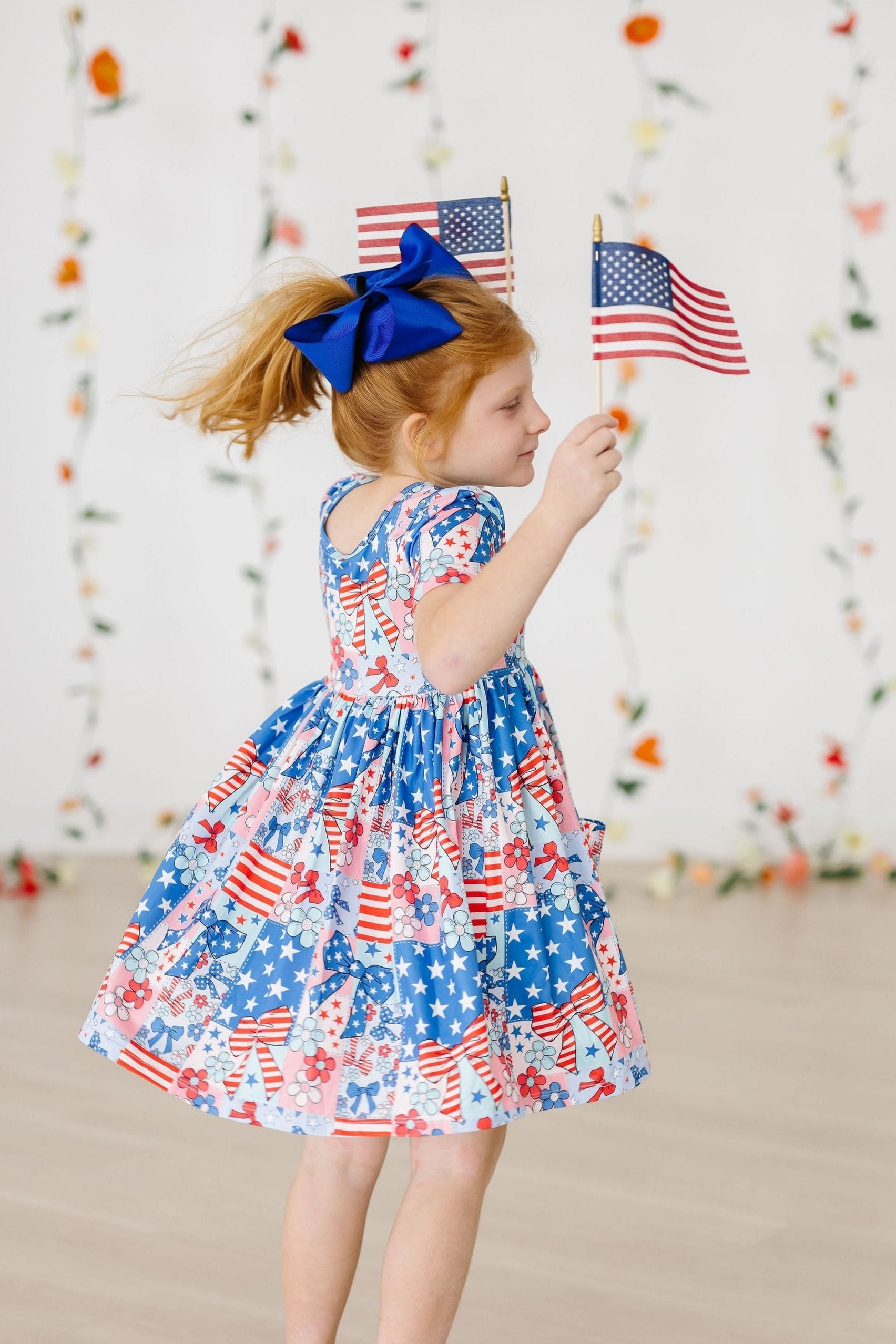 Patriotic Patchwork Short Sleeve Pocket Twirl Dress - Perfect for 4th of July, Summer Parties & Casual Outings