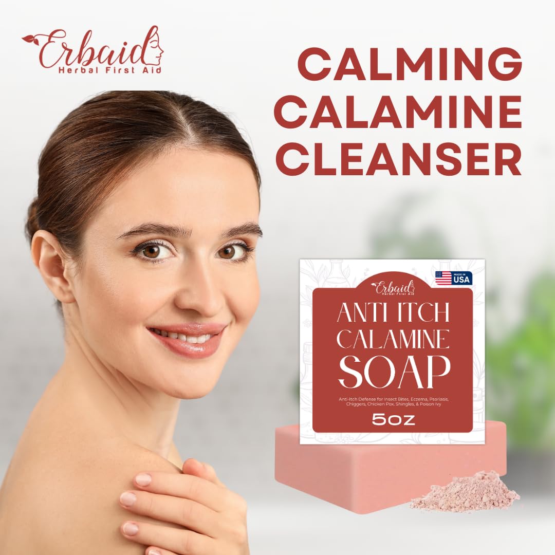 **Calamine Soap Bar – Natural Itch Relief for Insect Bites, Eczema, Poison Ivy & Chicken Pox – USA-Made 5oz Anti-Itch Body Wash – Soothes Dry & Irritated Skin – Perfect for Camping, Hiking & Outdoor Adventures**